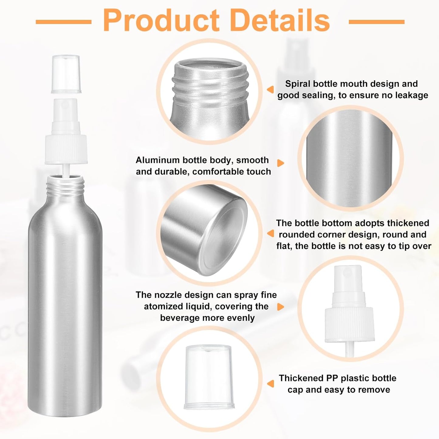 HARFINGTON Aluminum Fine Mist Spray Bottles 150ml/5oz Metal Small Liquid Alcohol Refillable Travel Container with White Plastic Nozzle Cap for Perfume Skincare Cosmetic Storage Bottle