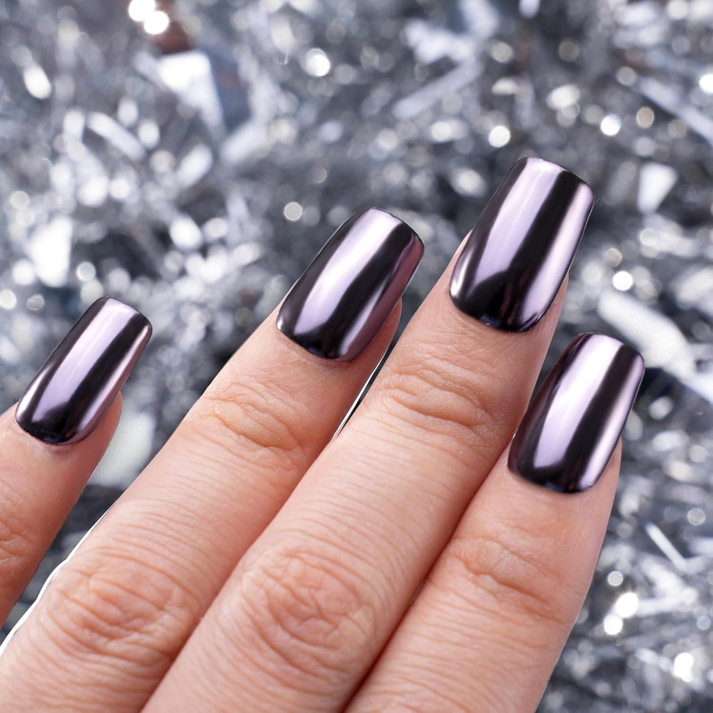 Pretty Diva Chrome Nail Powder - Silvery Black Mirror Effect Chrome Nail Powder, Premium Metallic Mirror Chrome Powder Pigment for Nail Art Decoration