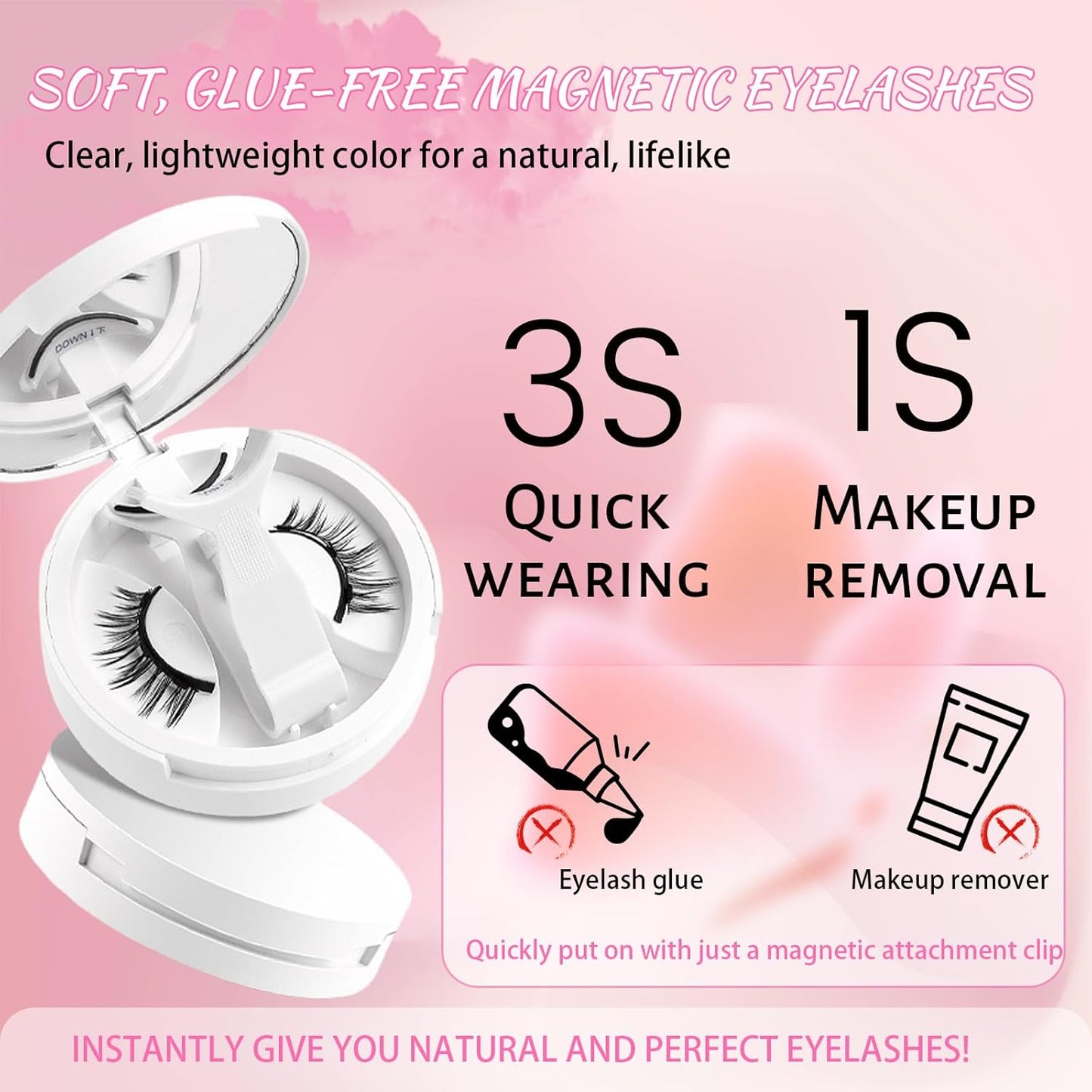 Lumentes Magnetic Eyelashes, Lumentes Magnetic Eyelashes with Applicator, Reusable No Glue Lashes, Natural Look Soft Comfortable Magnetic Lashes, Easy to Wear and Remove (Meow Black)