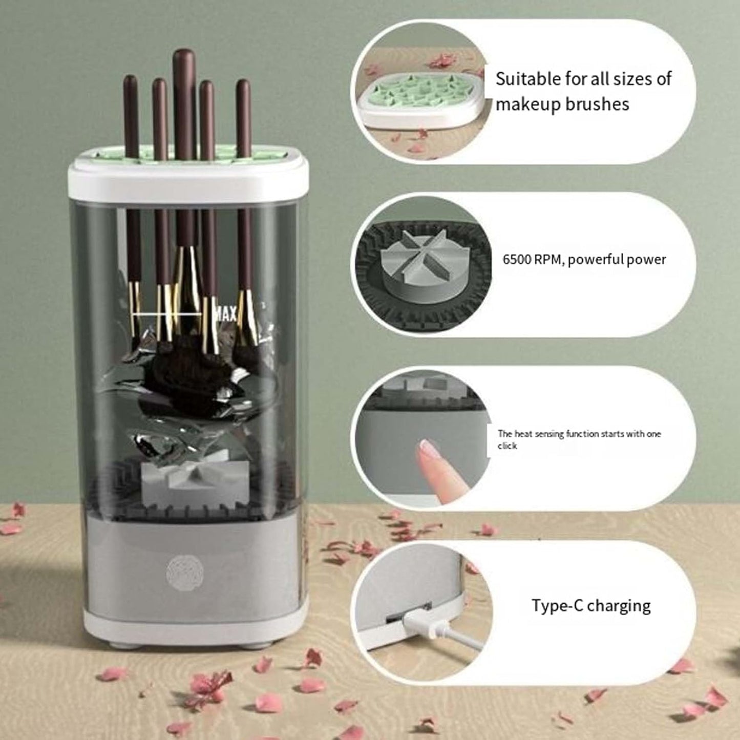 Wavearnn Electric Makeup Brush Cleaner,2025 upgrade 2-in-1 Electric Makeup Brush Automatic Cleaner,Efficient Deep Cleaning All Types Of Brushes,For All Types Of Brushes Set (charge,Black)