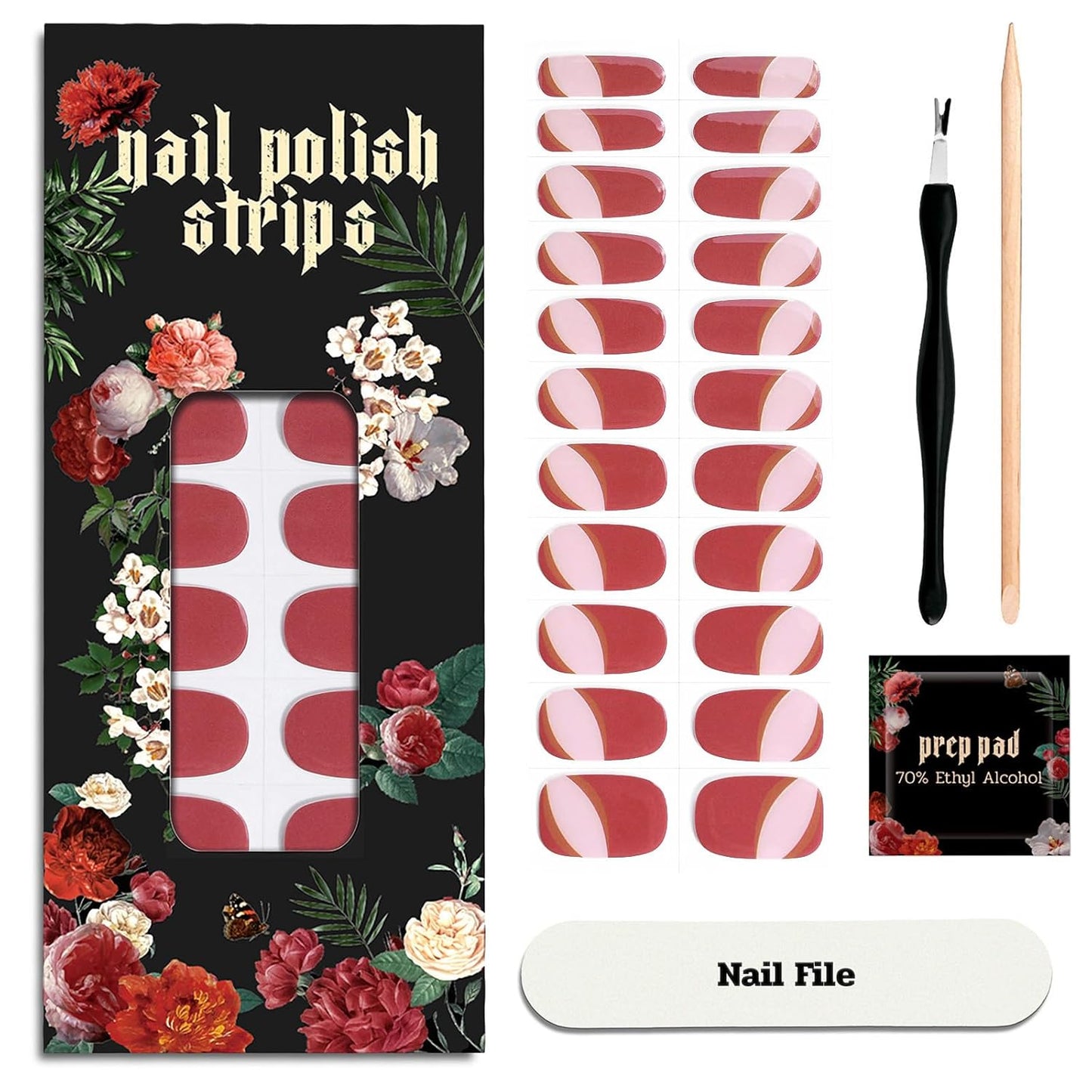 Nail Polish Strips - 22 Pcs Salon Quality Gel Nail Stickers - Long Lasting Wraps (Gummy Watermelon Ring Red)