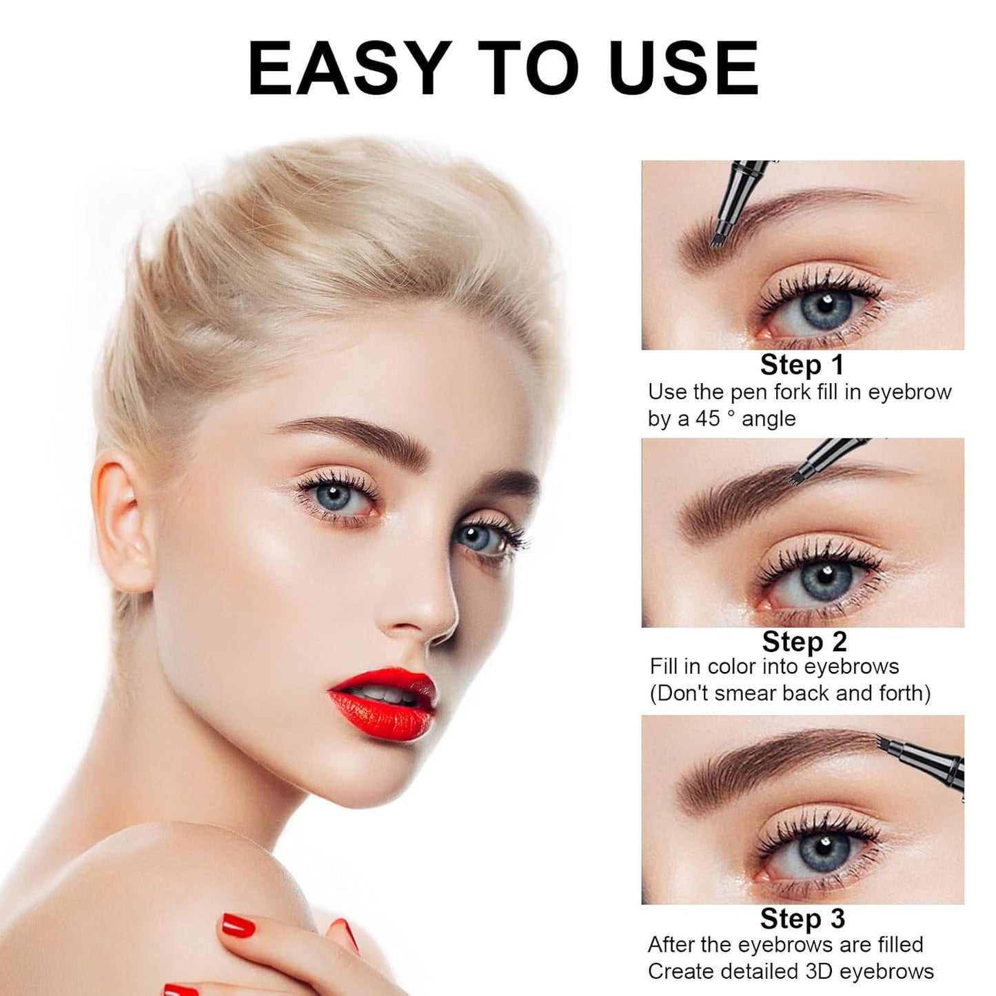 Microblading Eyebrow Pencil, Eyebrow Pen with an Upgrade Micro-Fork Tip Applicator, Waterproof Long-Lasting Microblading Brow Pen, Brow Pencil for Natural Looking Brows Makeup, Reddish Brown, 1Pcs