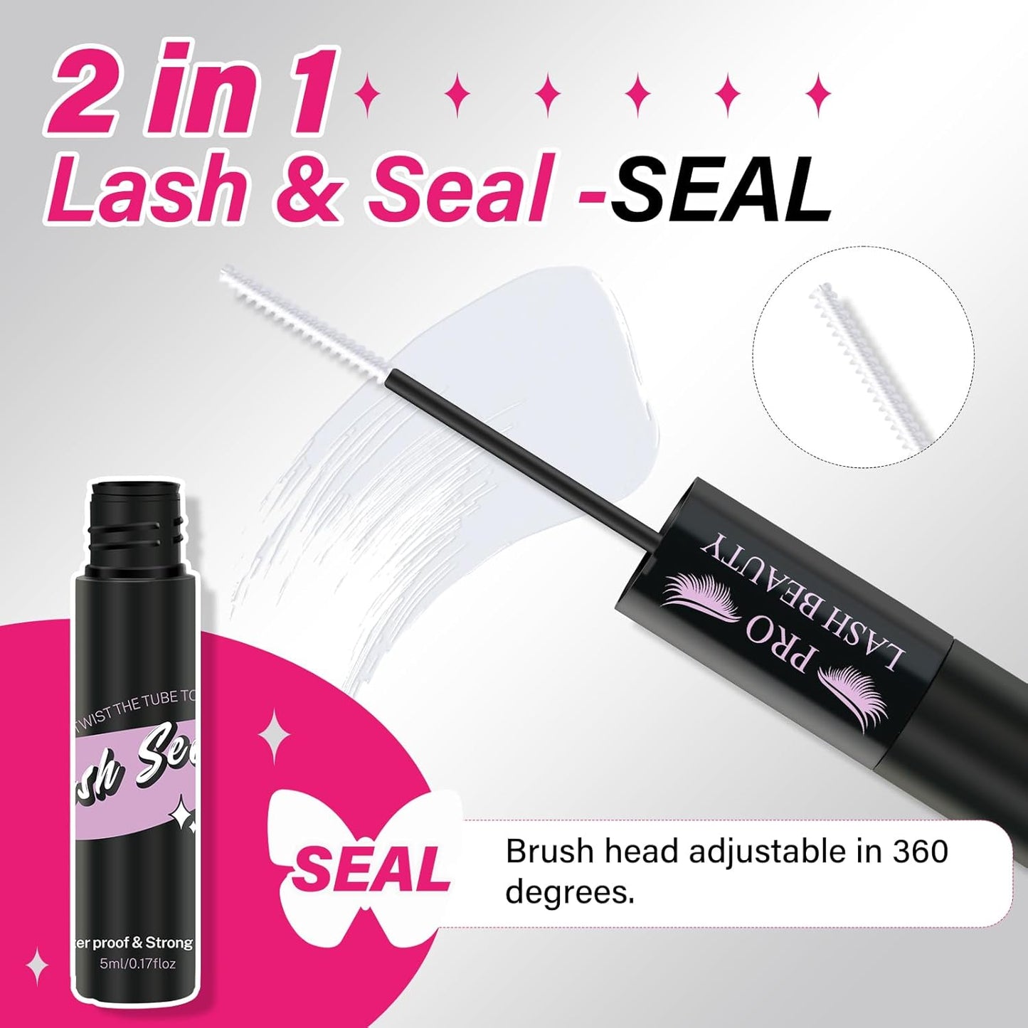 Lash Bond and Seal Cluster Lash Glue & Seal Waterproof Cluster Lash Glue for DIY Eyelash Extensions Waterproof Strong Hold (10ml, Black Bond & Clear Seal)