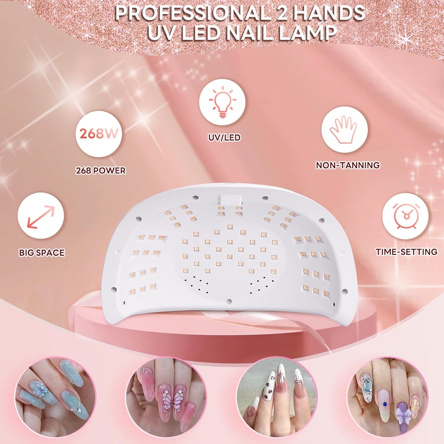Professional UV Light for Nails, 268W LED UV Nail Lamp for Gel Nail Polish with 4-Timer Auto Sensor, Large Space Gel Nail Lamp for 2 Hands with 69 PCS LED Beads, Nail Dryer for Salon & Home