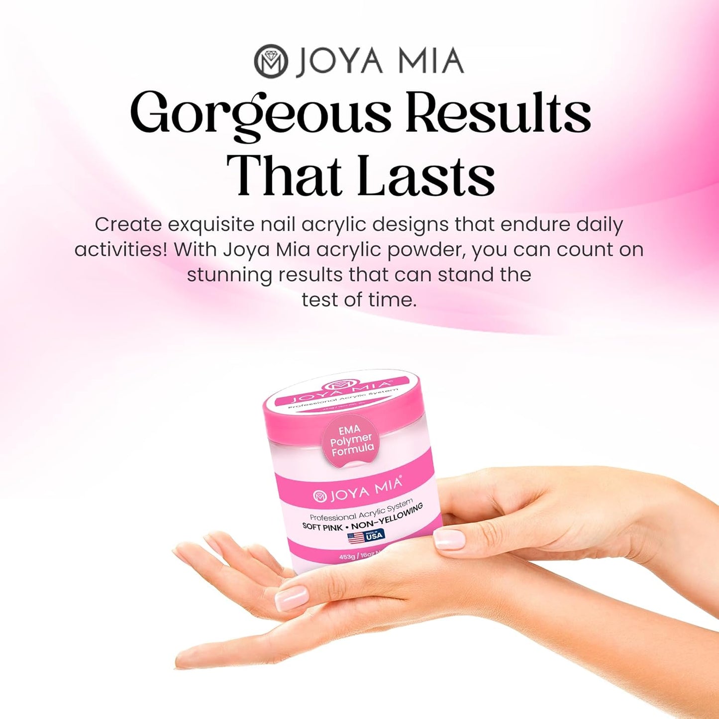 Joya Mia Acrylic Powder for Nails, MMA-Free, Super Adhesion Professional Powder for Flawless & Long-Lasting Nail Enhancements, Easy Application, Vibrant & Stunning Colors - Soft Pink, 5 lbs