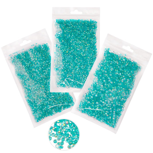 16000PCS Transparent Aquamarine AB Resin Rhinestones for Crafting 3mm 4mm 5mm Lake Blue Flatback Jelly Stone Bulk SS10 SS16 SS20 Water Blue Diamonds for Face Makeup Tumblers Bottles DIY Crafts