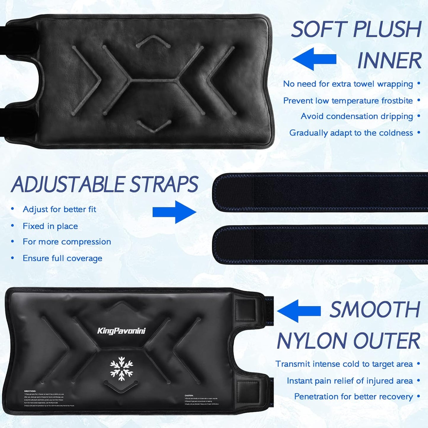 XXL Knee Wrap Around Entire Knee After Surgery, Reusable Gel Ice Pack for Knee Injuries, Large Ice Pack for Pain Relief, Swelling, Sports Injuries, 1 Pack (Black)