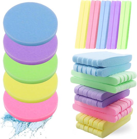 120 Count Compressed Facial Sponges, Face Cleansing Sponge for Estheticians Spa Wash Round Makeup Removal Sponge Pads for Women,Girls Compress Exfoliating Removal Sponge (Mix-Color)
