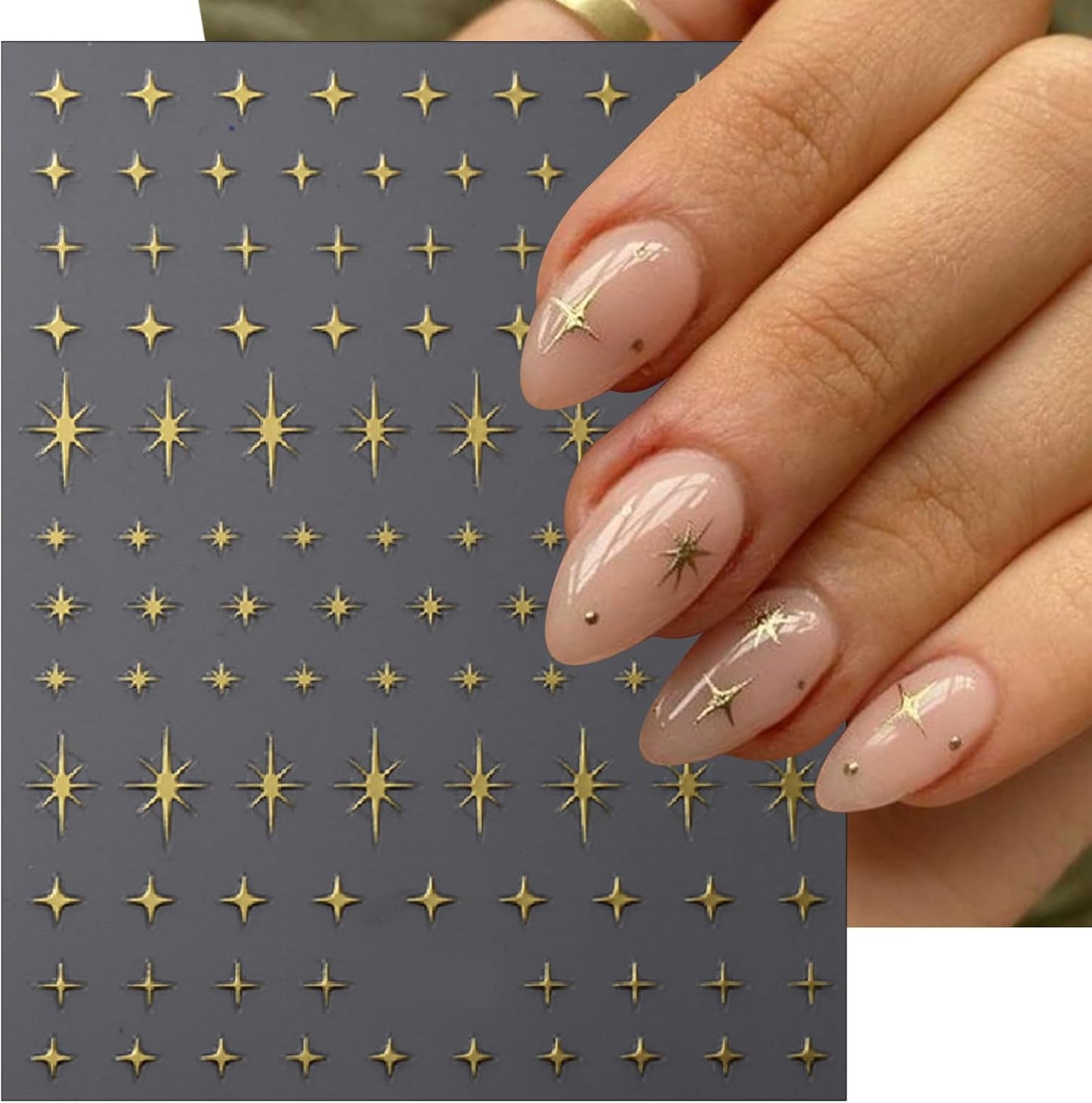 6 Sheets Star Nail Stickers with Rhinestones White Five-Pointed Star Gold Silver Black Starburst Design for Women Girls Nail Art Decoration