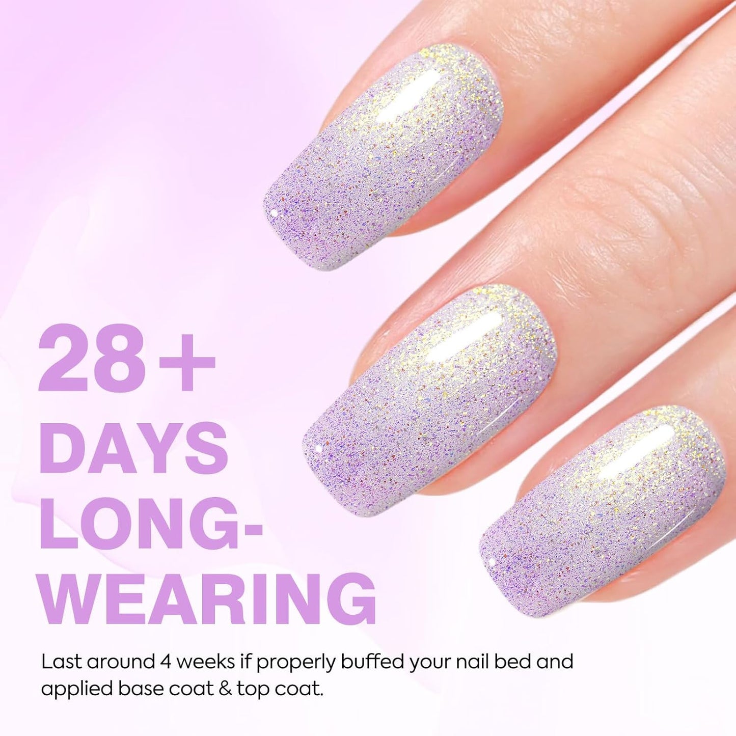 CANNI 1 Pcs Purple Glitter Gel Nail Polish, Shimmer Sparkly Light Purple Colors Gel Polish Soak Off Led Nail Art Gel Manicure Salon DIY