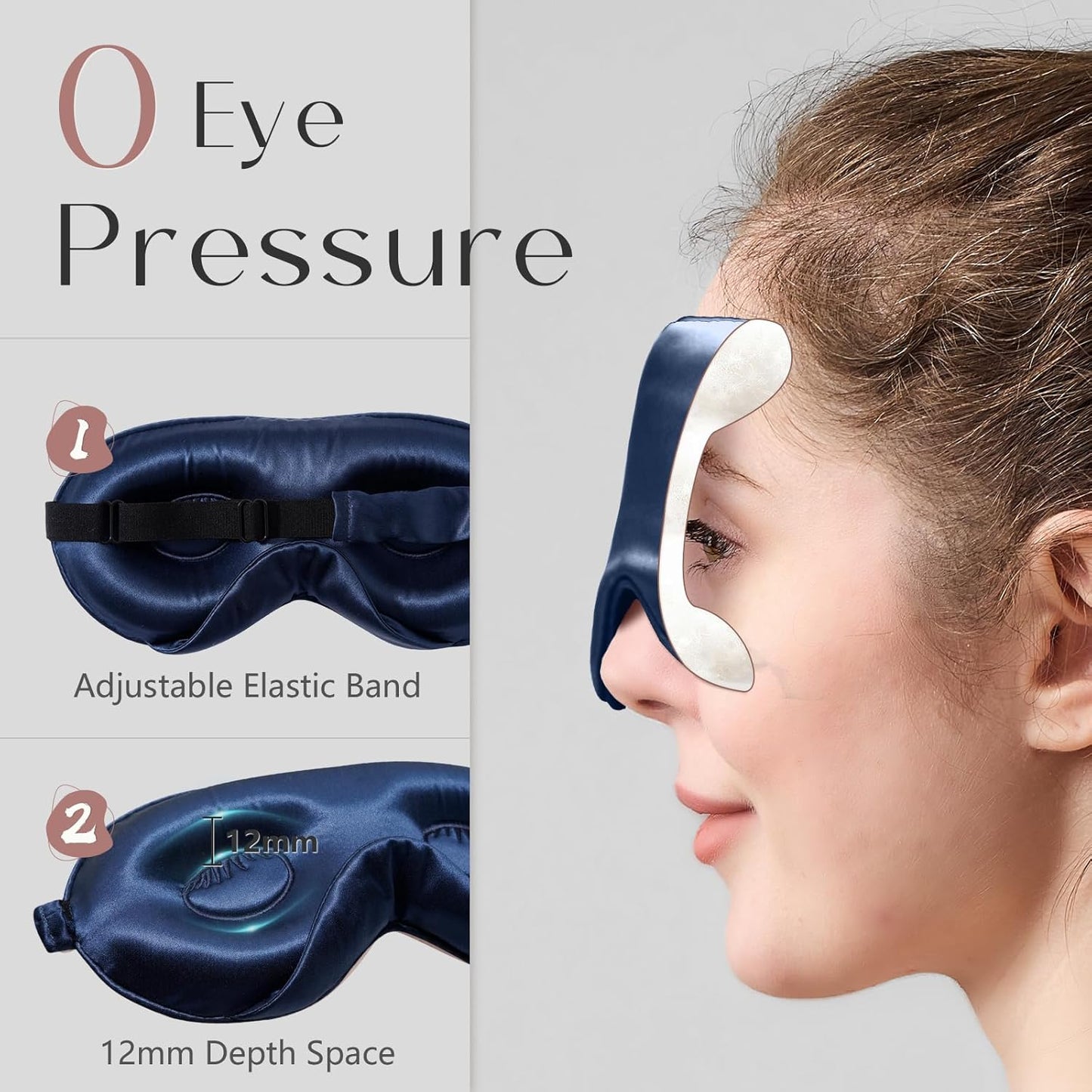 ZIMASILK Adjustable 22 Momme 100% Mulberry Silk Sleep Mask, Upgraded 3D Contoured Cup Eye Mask for Sleeping, Super Soft & Breathable Blindfold, Blackout for Deep Sleeping (Navy Blue)