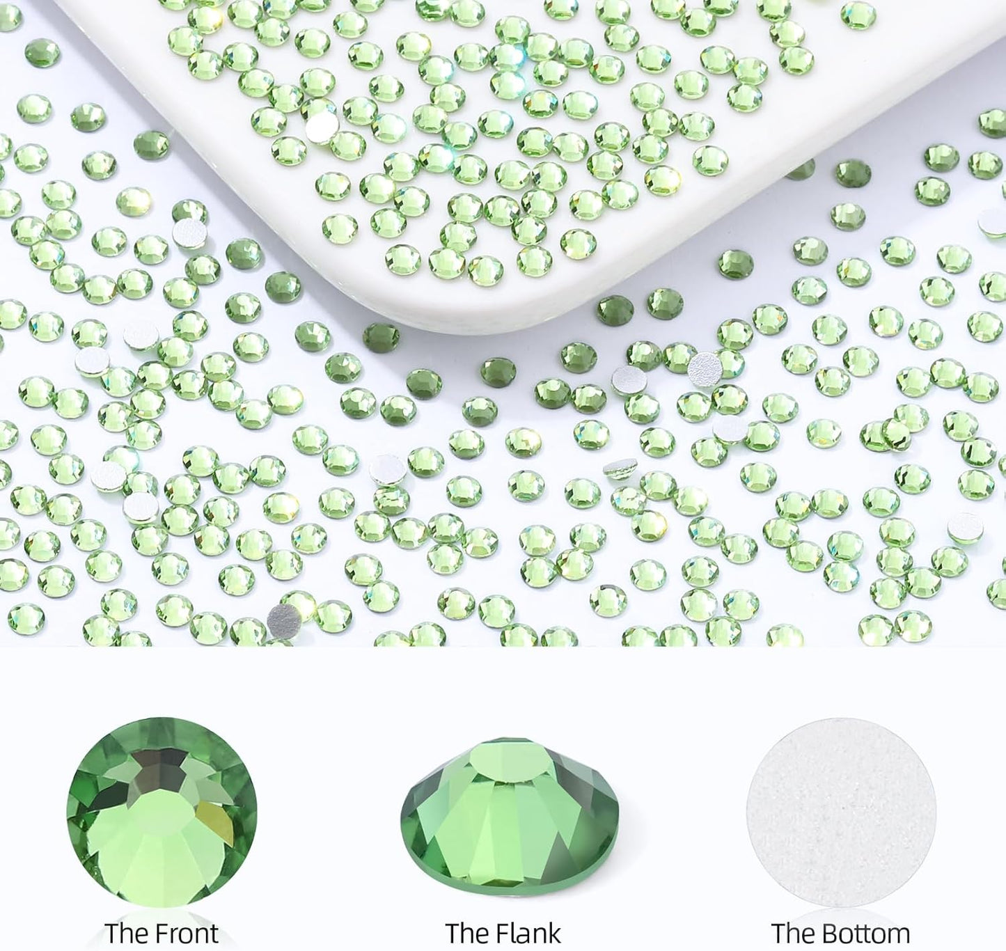 Light Green Flatback Rhinestones, Glass Rhinestones for Nail Art and Craft, Glue Fix, Loose Crystal Gemstones(Lt.Green, SS8, 1440pcs, 2.3-2.5mm)