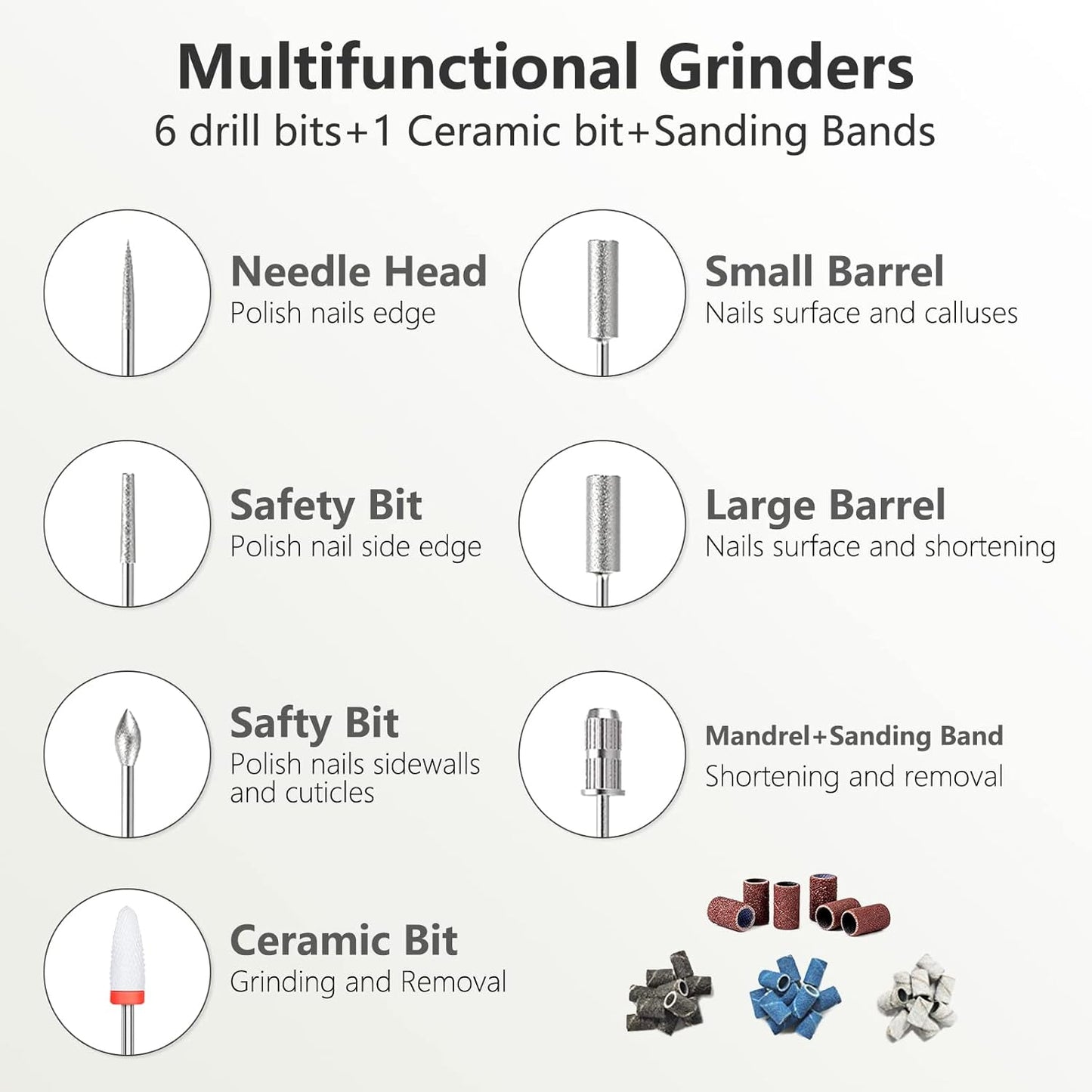 Electric Nail Drill Machine Professional, Rechargeable Cordless Nail File with Bits Kit for Acrylic Gel Dip Nails, Efile Manicure and Pedicure Kit for Home Salon Grinding Polishing Removing, Gray