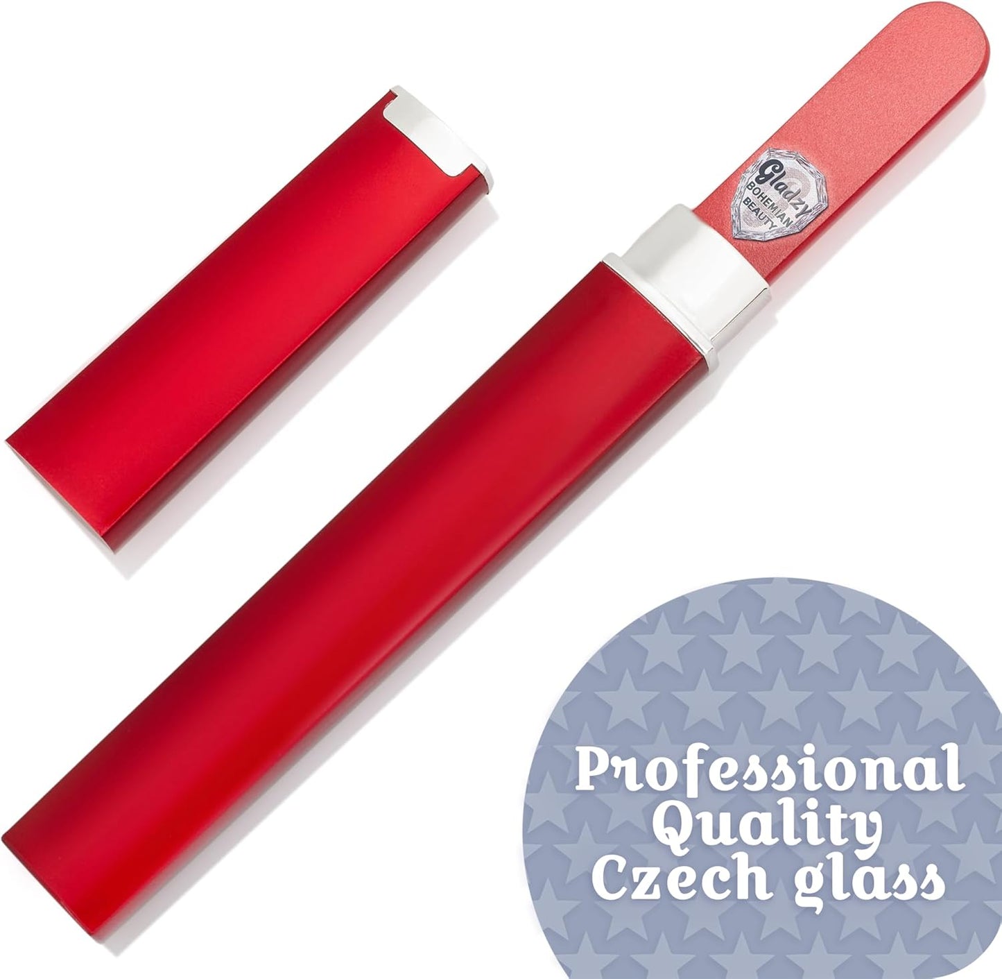 GLADZY Czech Glass Nail File with Case – Double Sided Crystal Nail File for Natural Nails, Dual Grit Coarse & Smooth Sides, Etched Bohemian Glass Manicure Tool, Professional Care, Ethically Made in EU