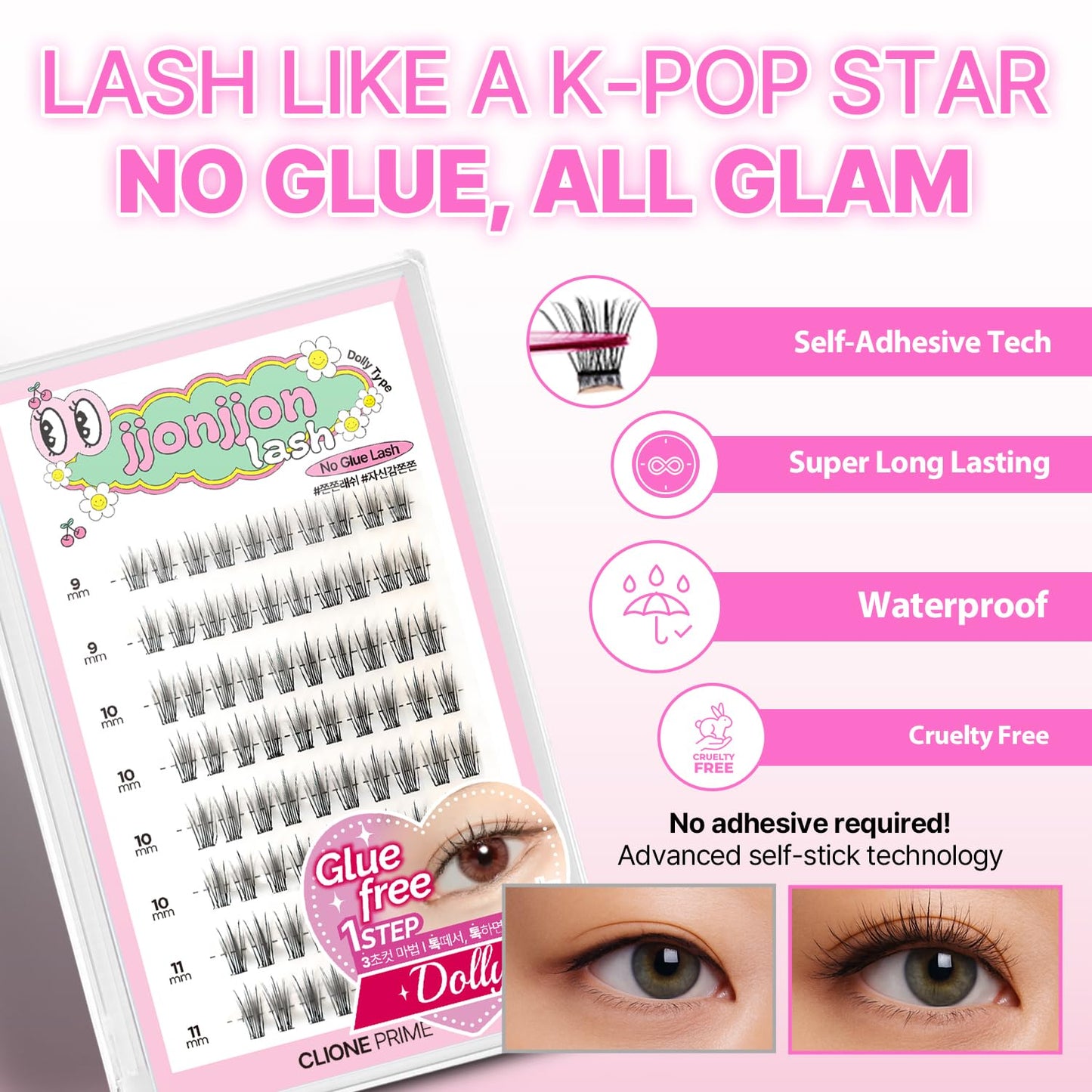 Korean Self Adhesive Lash Clusters Manga Look No Glue Press On Pre Bond Lash Clusters Fluffy Self Adhesive False Eyelashes No Glue Needed Reusable Wispy Eyelash Extensions