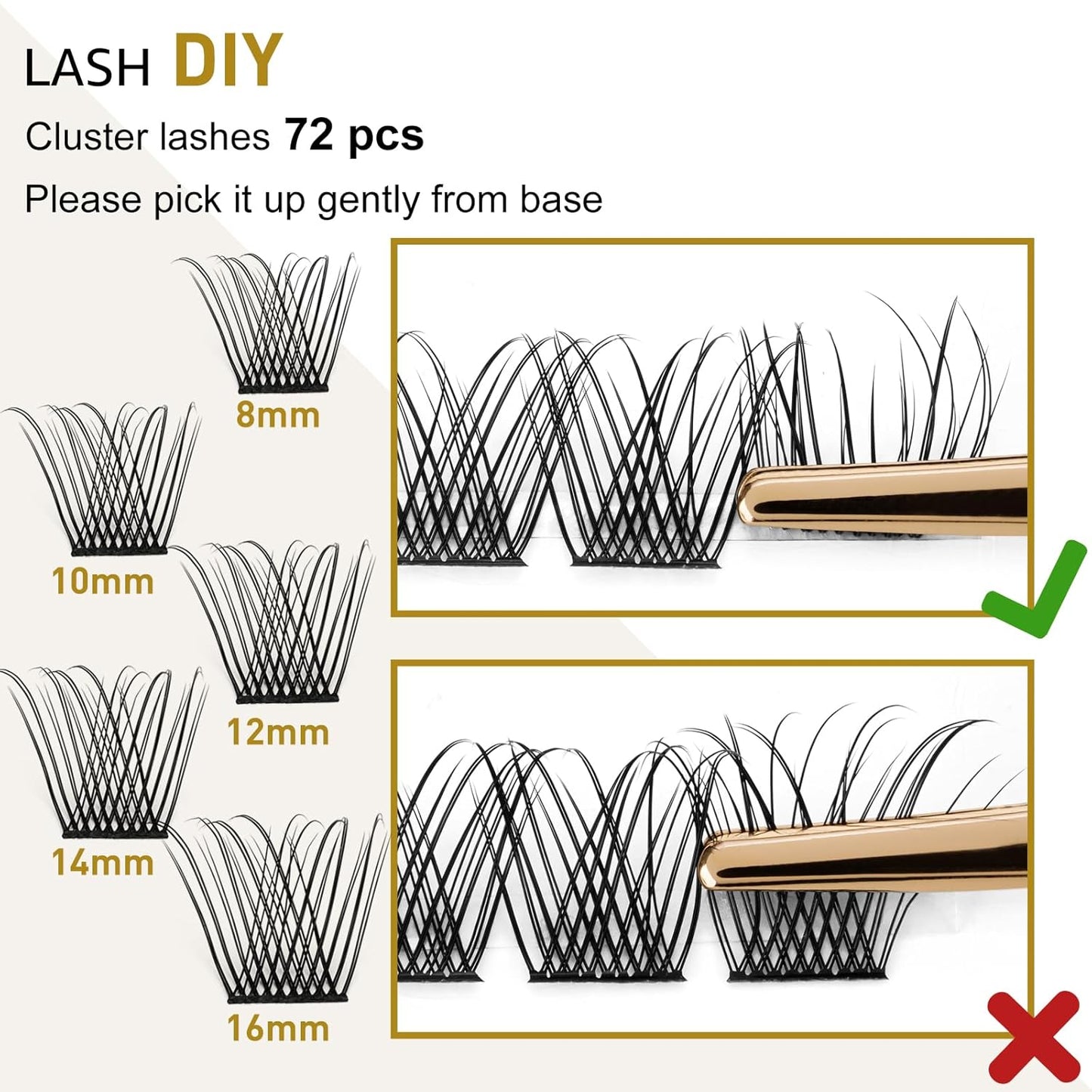 14MM DIY Eyelash Extensions 72 Clusters Lashes C D Curl B&Q LASH Natural Eyelash Clusters Extensions Individual Lashes Cluster DIY at Home (XS-D-14MM)