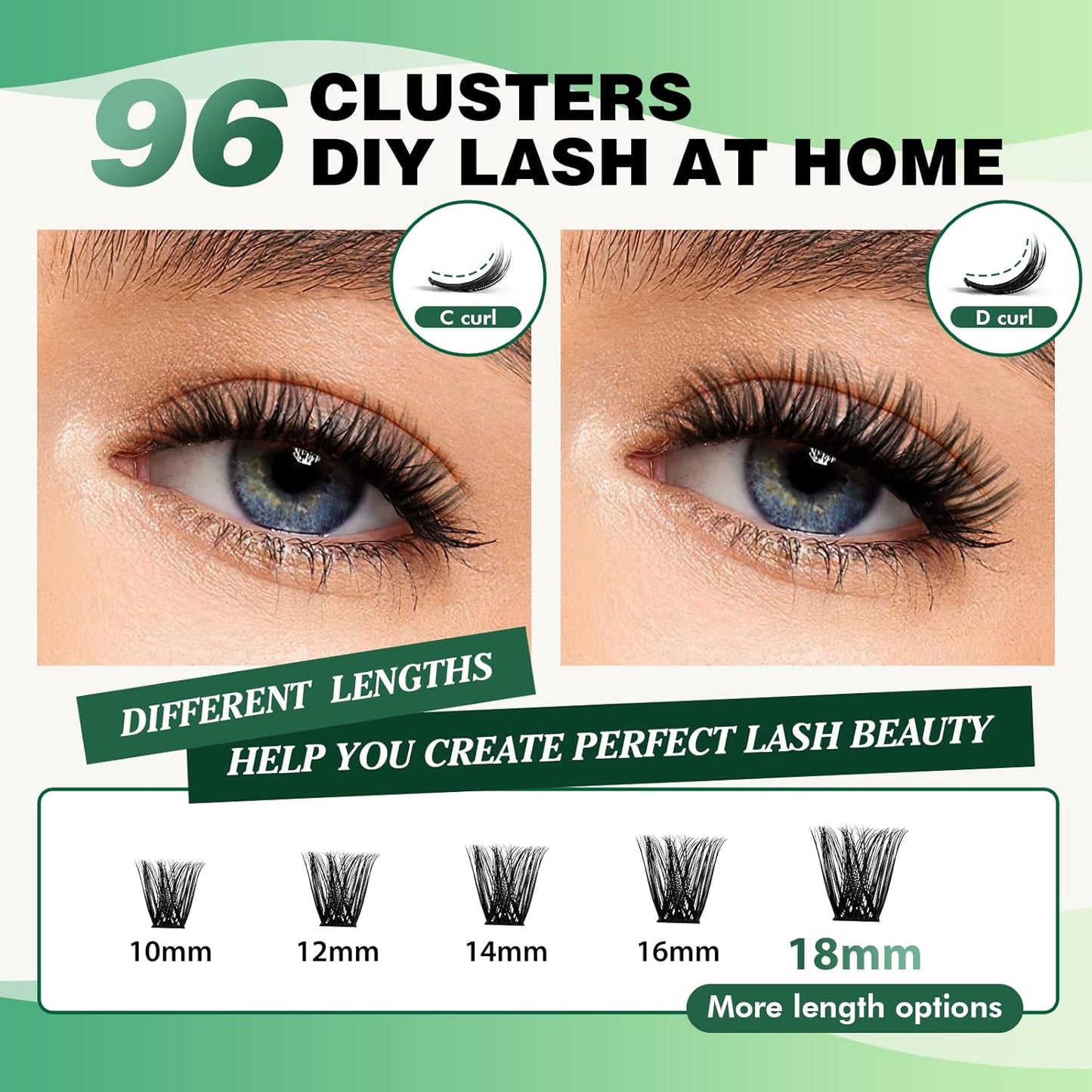 Lash Clusters 96pcs Individual Lashes Y02 D Curl 10mm Eyelash Clusters KEYYOU Volume Wispy Lash Extension Soft&Comfortable Easy DIY at Home(Y02,D-10mm)