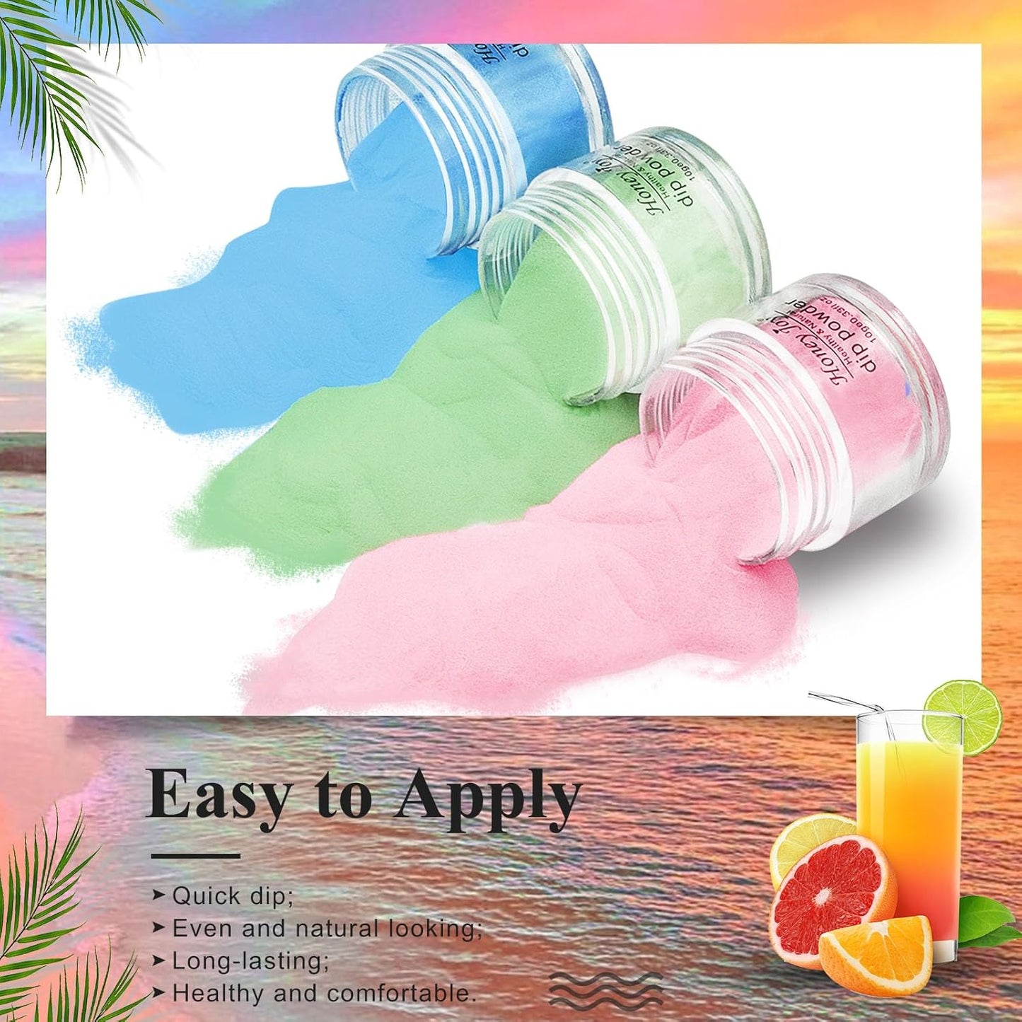 Neon Dip Powder Set, Honey Joy 6 Colors Pink Yellow Purple Green Blue Spring Sumer Dipping Powder Set Nail Art Manicure DIY Salon Home Gifts for Women, No Need Nail Lamp Cured, DP-U