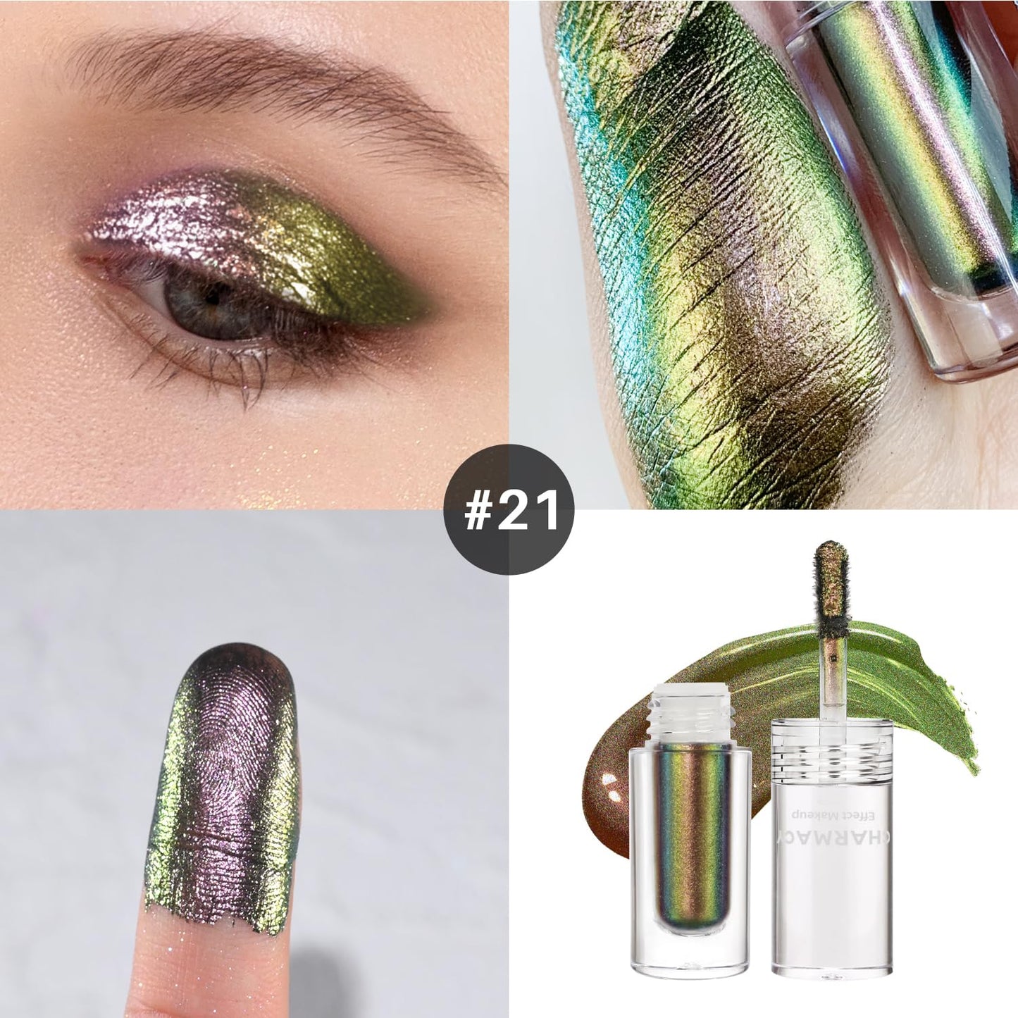 CHARMACY Liquid Duochrome Eyeshadow, Multi-Dimensional Eye Looks, Long Lasting Glitter Eye Shadow Sets Metallic Pigments, Quick Drying, Sparkling Shiny Eye Makeup for Beginners, 1.6g (#21)