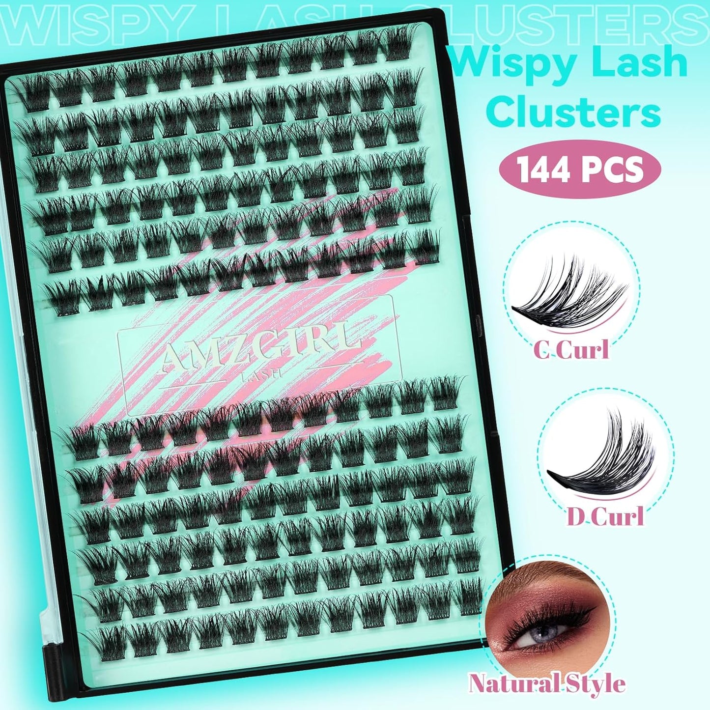 Wispy Lash Clusters Eyelash Extensions 144pcs Individual Lashes Cluster 14mm D Curl Fake Eyelash with Thin Band DIY Cluster Lashes At Home For Beginners (D-14mm)