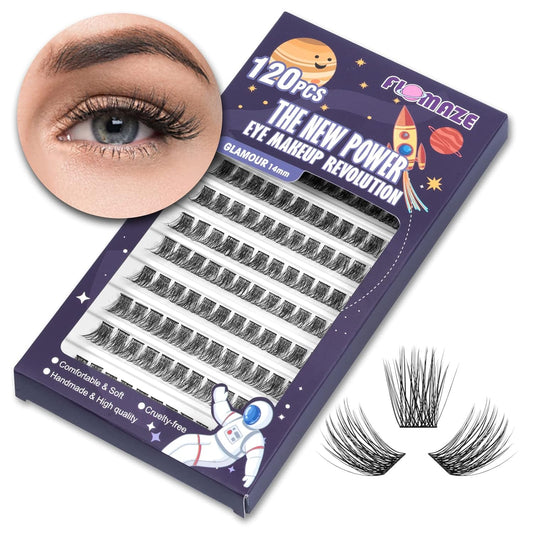 Lash Clusters 120 Clusters DIY Eyelash Extension Natural Look Lightweight Comfortable Handmade Reusable Individual Lashes False Eyelashes DIY at Home (Glamour-14mm)