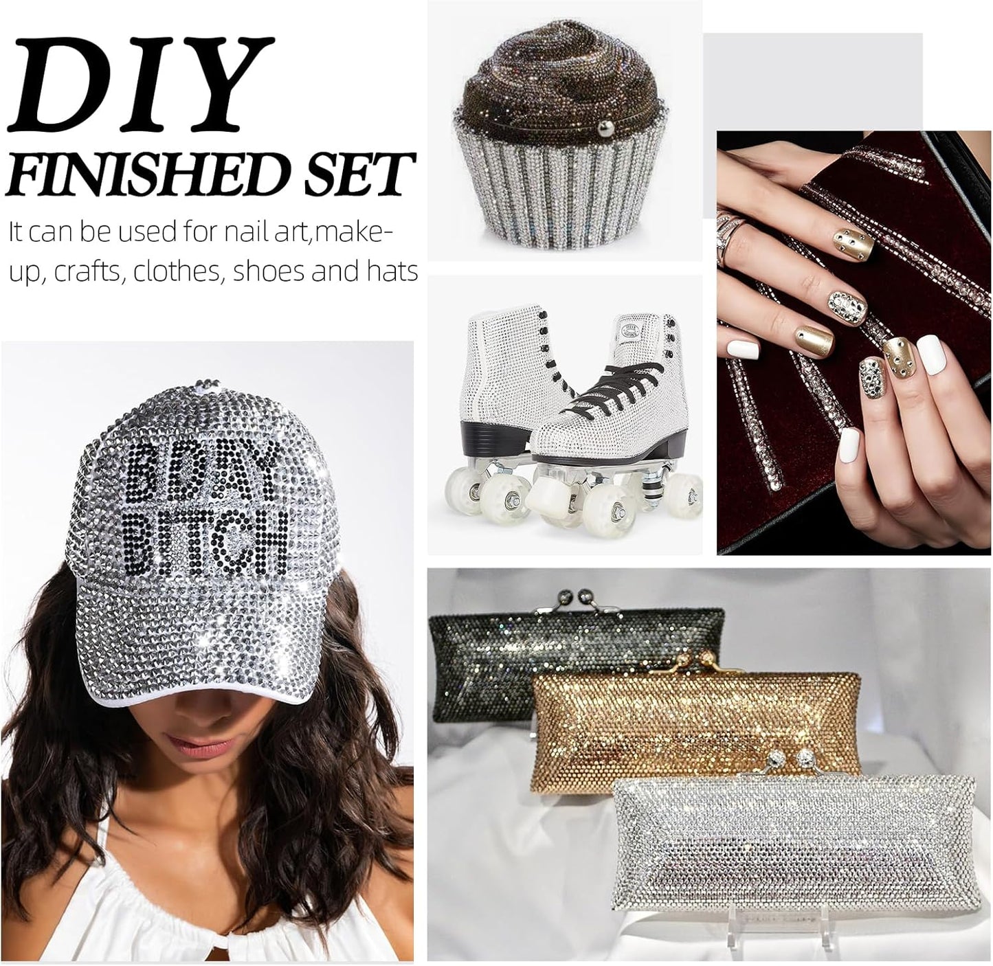 Silver Flatback Rhinestones, Glass Rhinestones for Nail Art and Craft, Glue Fix, Loose Crystal Gemstones(Silver, SS20, 1440pcs, 4.6-4.8mm)