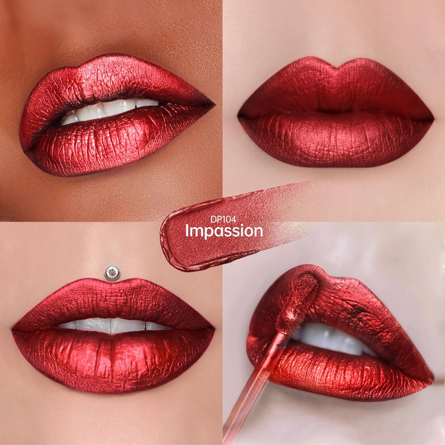 3Pc Lipsticks Set for Women Metallic Lipstick Long Lasting Dark Red Pink Burgundy Lip Gloss, Metal Shine Lightweight Hydrating Full Coverage Lip Color, DP101/104/108