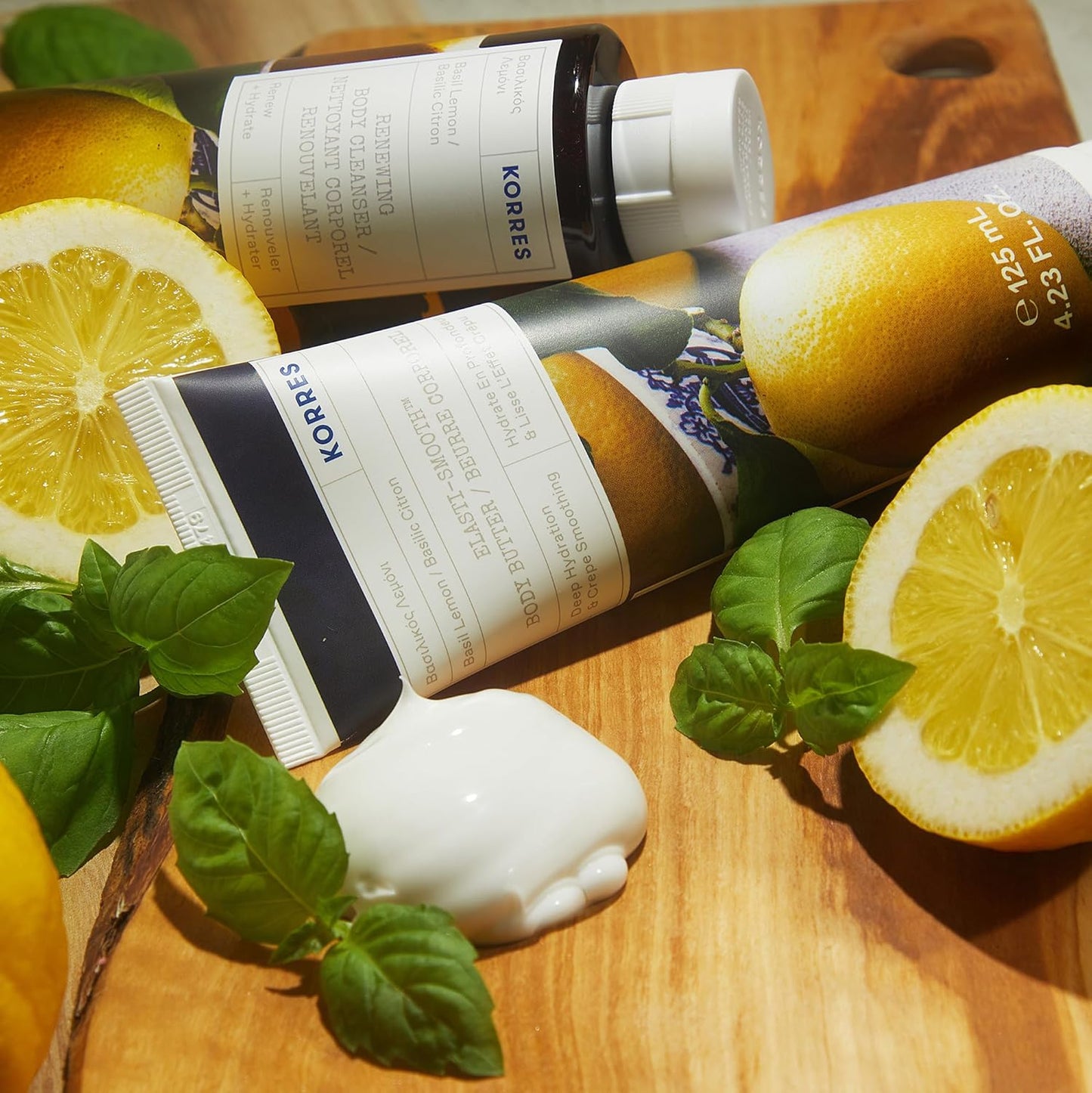 KORRES Elasti-Smooth Basil Lemon Body Butter With Shea Butter, Squalane And Greek Safflower Oil For Velvety Skin Texture, Fast Absorbing Whipped Moisturizer With Herbal Citrus Scent, 4.23 Fl Oz