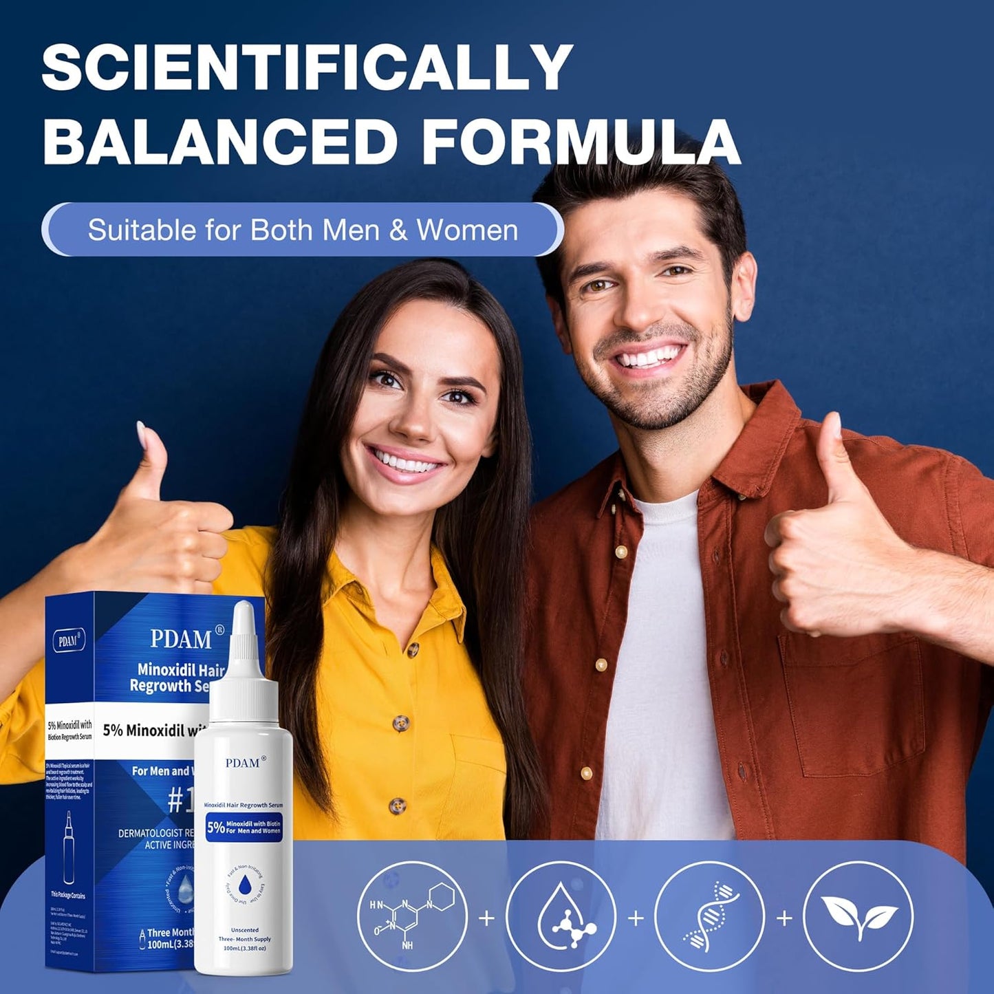 5% Minoxidil for Men Hair Growth Serum - Minoxidil for Women Serum with Biotin for Thicker & Healthier, Topical Minoxidil for Men Restore Fuller Beard