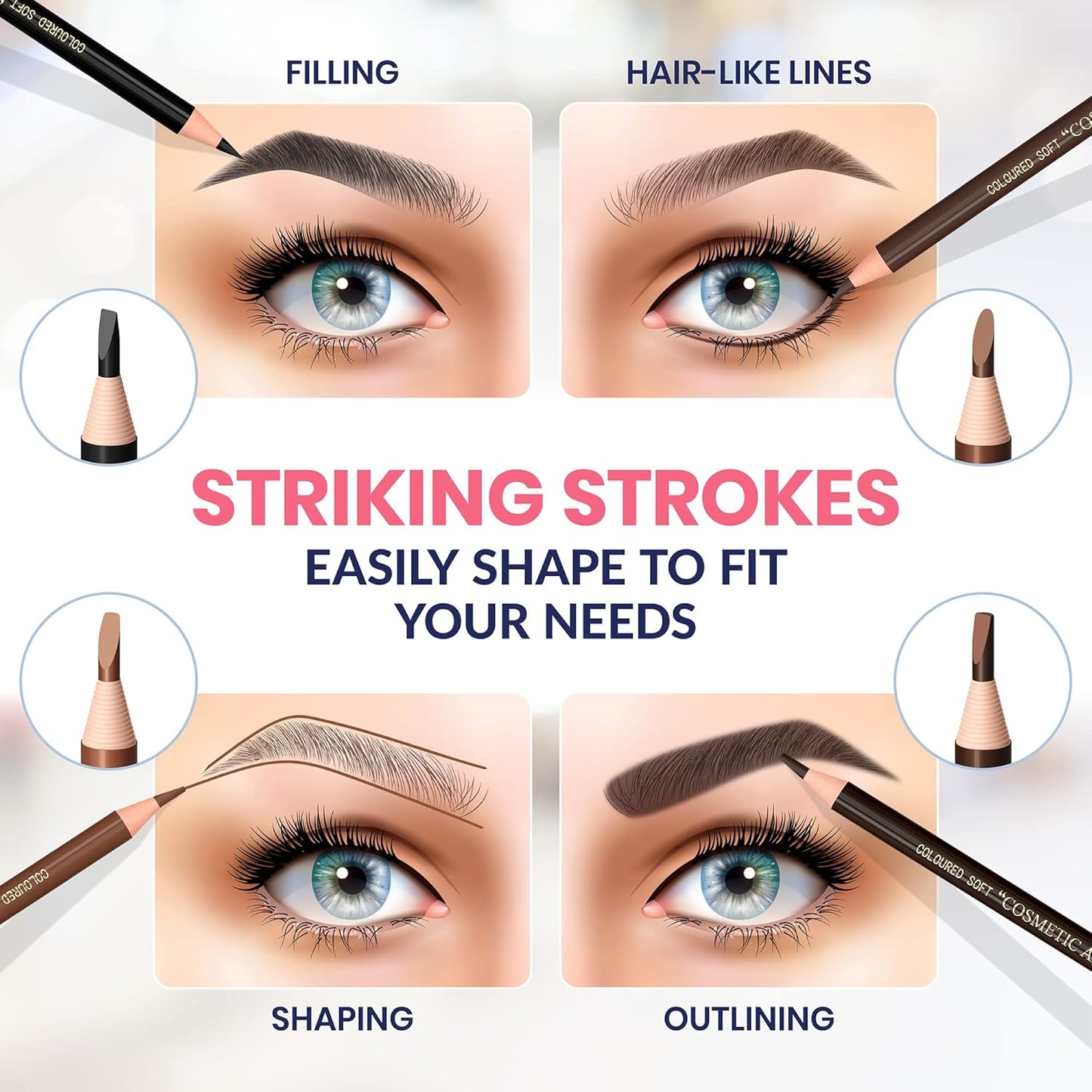 Stylia Waterproof Eyebrow Pencils For Women – Long-Lasting Microblading Supplies Brow Pencil, Perfect for Eyebrow Shaper, Filling & Defining Natural-Looking Brow - (12PC Light Brown)