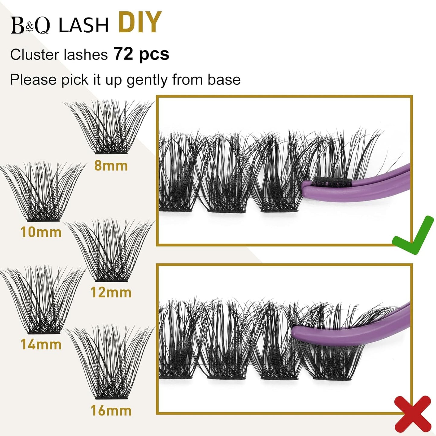 Lash Clusters B02 C Curl 12mm DIY Eyelash Extensions 72 Clusters Lashes C D Curl B&Qaugen Mega Volume Individual Lashes Eyelash Clusters Extensions Individual Lashes Cluster DIY at Home (NM-C-12mm)