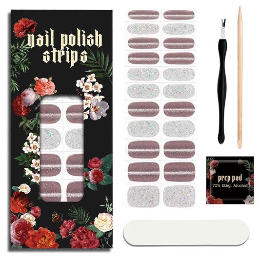 Nail Polish Strips - 22 Pcs Salon Quality Gel Nail Stickers - Long Lasting Wraps (Silver Moon Haze)