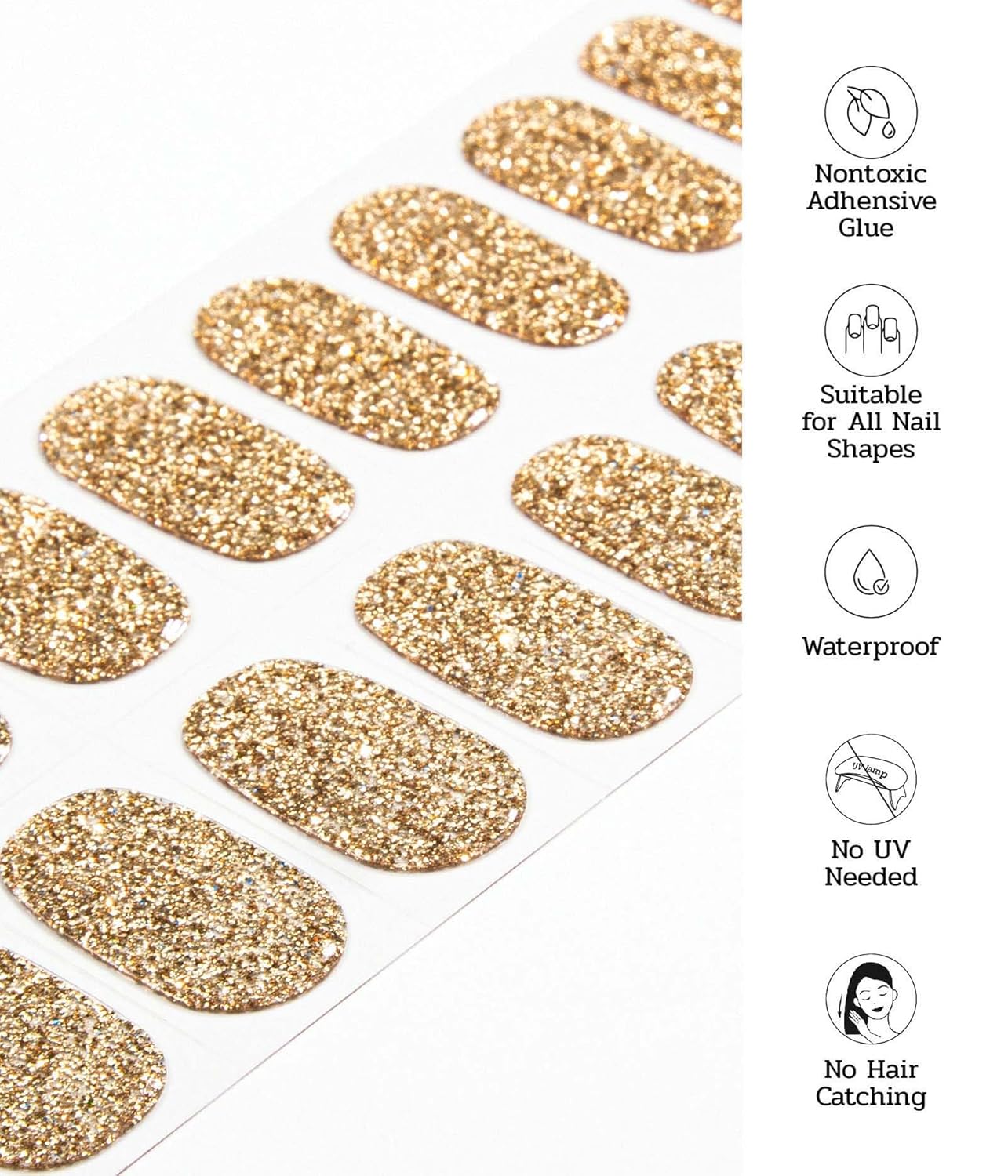 Nail Polish Strips - 22 Pcs Salon Quality Gel Nail Stickers - Long Lasting Wraps (Honey Golden)