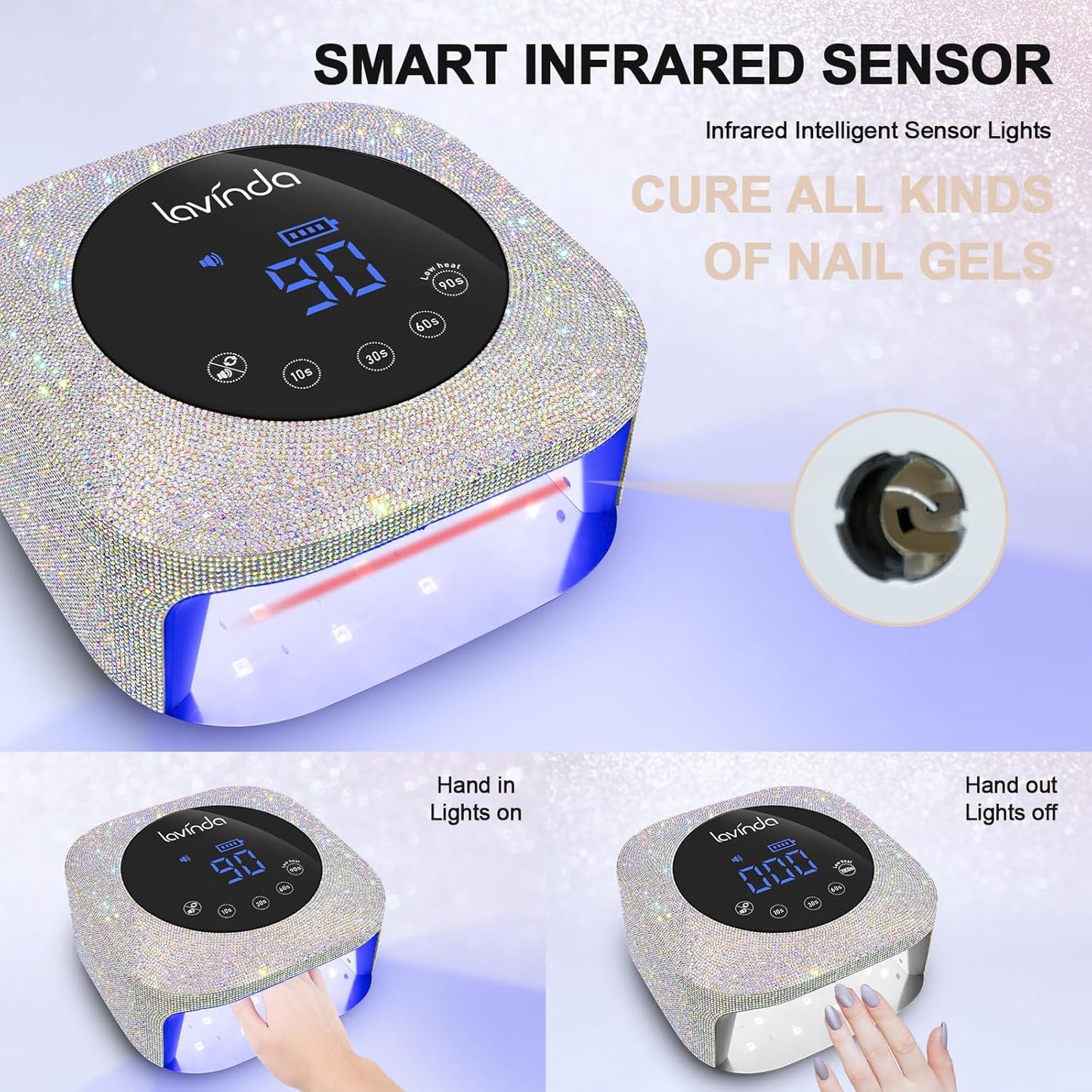 Lavinda UV LED Nail Lamp, 54W Rechargeable Cordless Nail Lamp Nail Dryer Gel Polish UV Nail Light with 4 Timer Setting, Professional Quick Dry Curing Lamp with Display Auto Sensor for Salon & Home