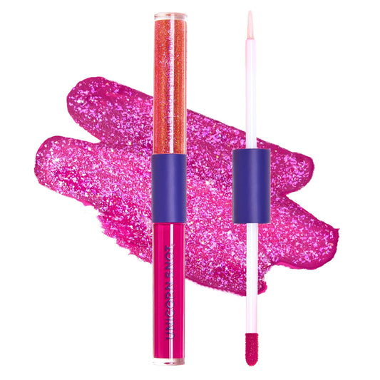 UNICORN SNOT Quiet Riot™ Plastic-Free Glitter Lip Duo | 2-in-1 Set w/Matte Lipstick & Sparkly Glitter Lip Gloss | Halloween Costume Makeup | 0.15oz Pink Lipstick & 0.16oz Gloss (Fusion)