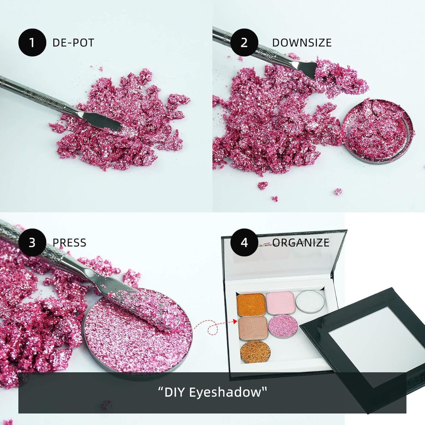 Small Empty Magnetic Makeup Palette with Mirror, Spatula, 20 Metal Stickers, Suitable for Eyeshadow Lipstick Blush Powder Highlighter and Contour (Black, Small)