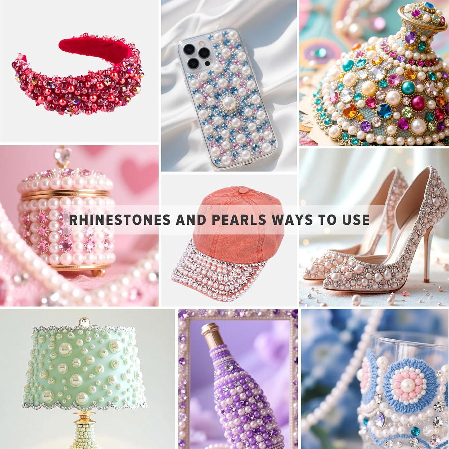 80g Mix Flatback Pearls and Rhinestones for Crafts Dark Purple Mixed Size 2mm-10mm Half Round Pearls Rhinestones for Nail Art Tumblers Shoes DIY Bedazzling with Tweezers Wax Pen