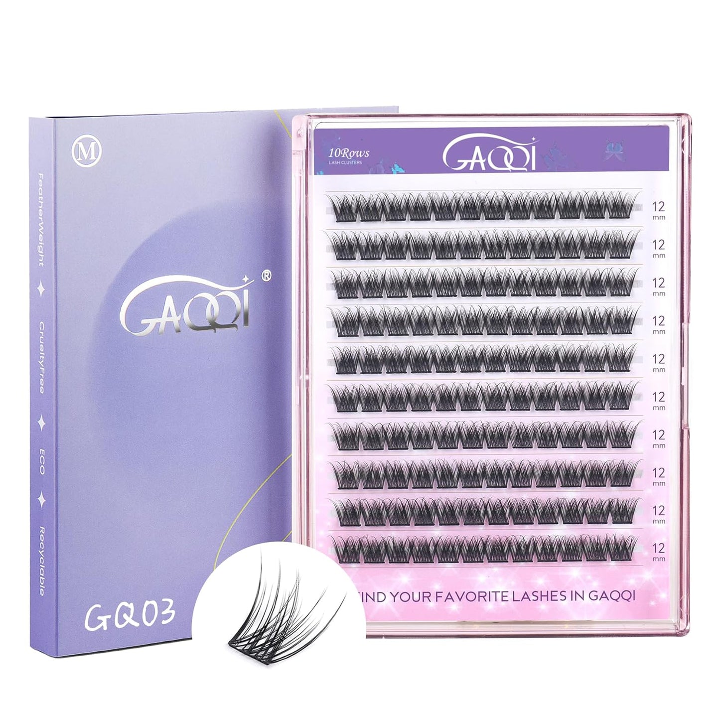 GAQQI Lash Clusters, Eyelash Clusters 120PCS C Curl Individual Lashes, Wispy Cluster Eyelash Extension 12mm Only, Natural Looking Cluster Lashes （GQ03, C Curl, 12mm)