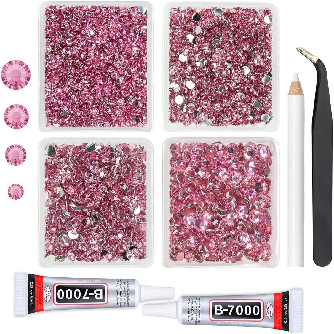 Dark Pink Crystal Resin Rhinestones w B7000 Jewelry Glue for Bedazzling Crafting Flatback Stones 3mm 4mm 5mm 6mm Diamonds Crystals Gems Charms for Nails Face Eyes Makeup Tumblers Bottles Crafts