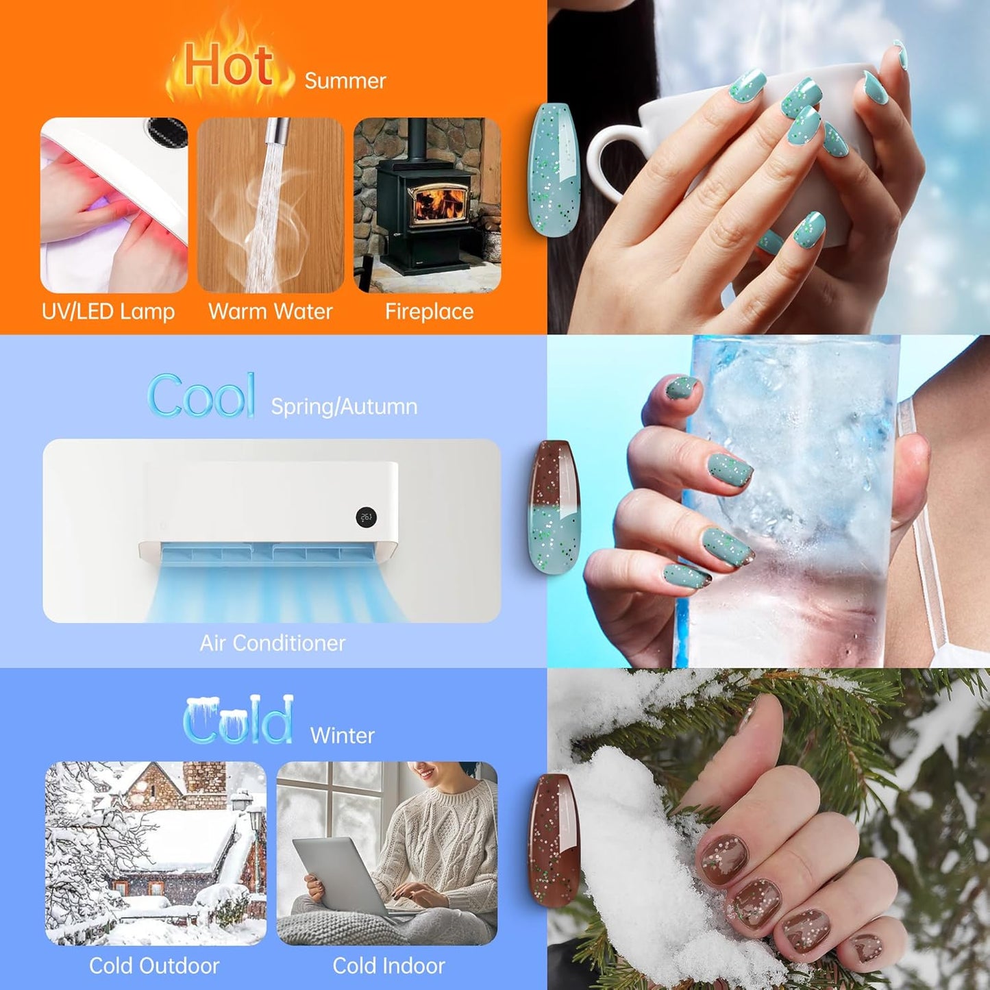 YTD Likomey Color Changing Gel Nail Polish,15ml Turquoise To Brown Shimmer Glitter Mood Temperature Change Colors UV Nail Gel,Fall Winter Thermal Ombre Manicure Varnish,WB430