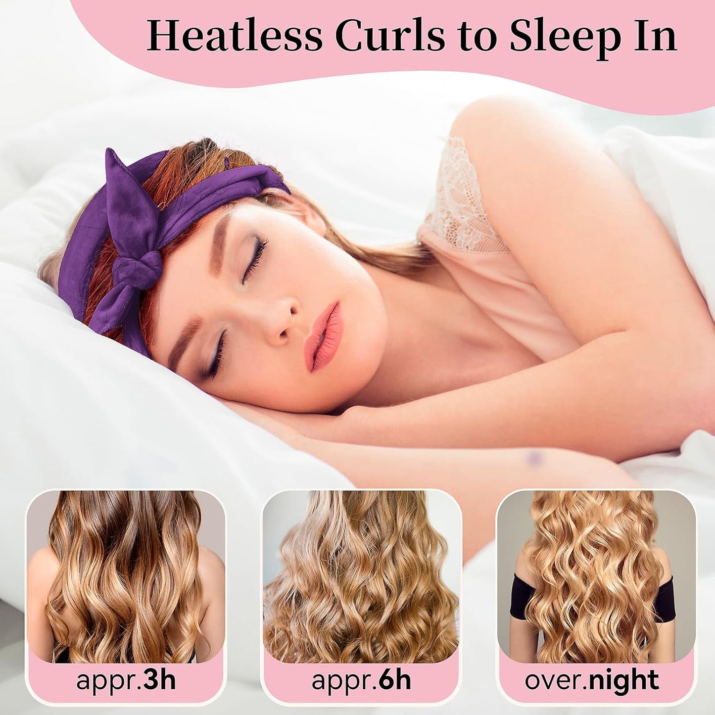 Heatless Curling Rod Headband, Upgraded 60' Extra Long Soft Velvet Hair Curlers to Sleep In, No Heat Curls for Most Hair Types, Includes Directions (Purple, 1 Count)