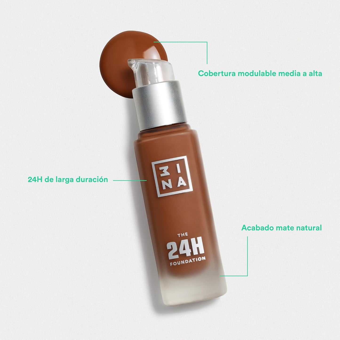 3INA The 24H Foundation 678-24H Long-Wearing Formula - Medium To High Buildable Coverage - Smooth Matte Finish - Expanded Shade Selection - Waterproof, Cruelty Free, Vegan Makeup - 1.01 Oz