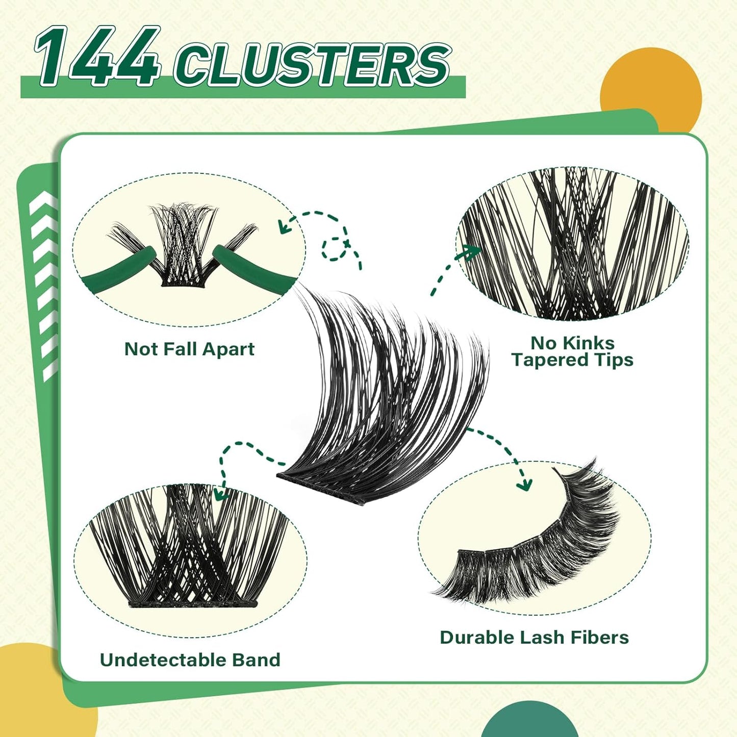 KEYYOU Lash Clusters Kit 144pcs Thick Volume D Curl Lash Clusters Lash Extension Kit with Mascara Brush Bond and Seal Lash Glue Remover Lash Applicators Lash Brush for DIY Lash Extensions (Y02 Kit)