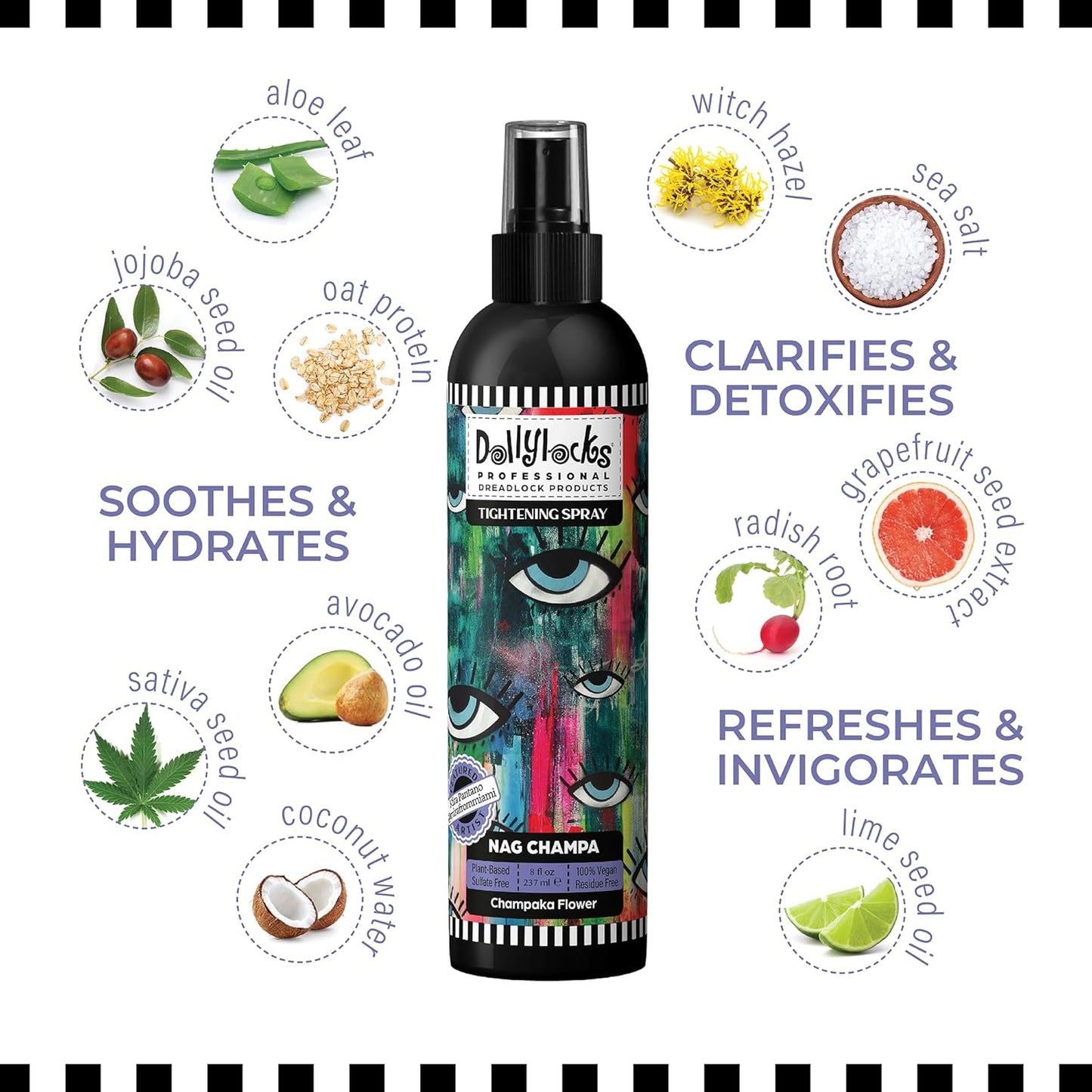 Dollylocks Tightening Spray – The Original Dreadlock Tightening & Residue-Free Loc Spray, Plant-Based, Vegan & pH-Balanced (Nag Champa Scent, 8oz)