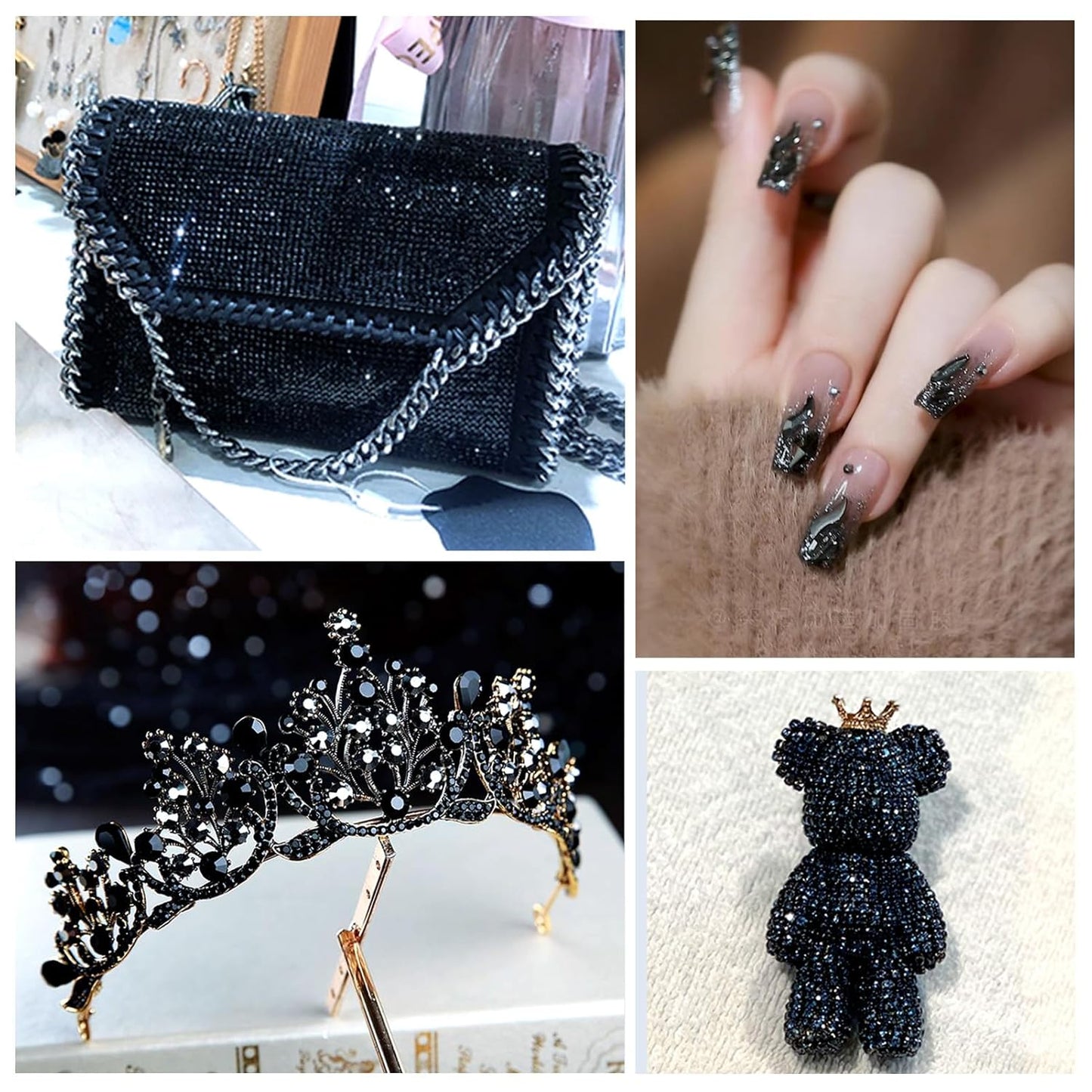 288Pcs Black Crystal Rhinestones,Glass Flatback Rhinestones Gemstones for Nail Face Makeup Art Crafts Clothes Decoration -(SS34,7.0mm,Black)