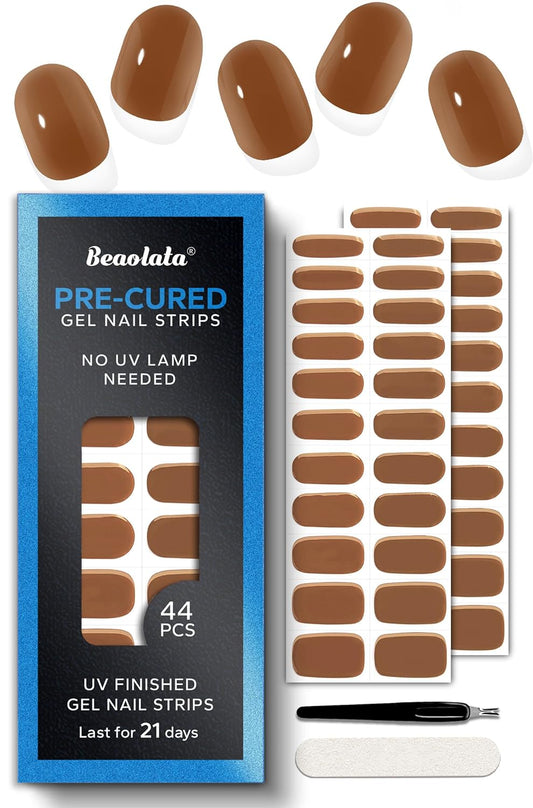 Pre Cured Gel Nail Strips - 44PCS Salon Quality Gel Nail Stickers - Long Lasting Polish Wraps for Women no UV Light Needed Easy Apply& Remove (Forest Mist Green)