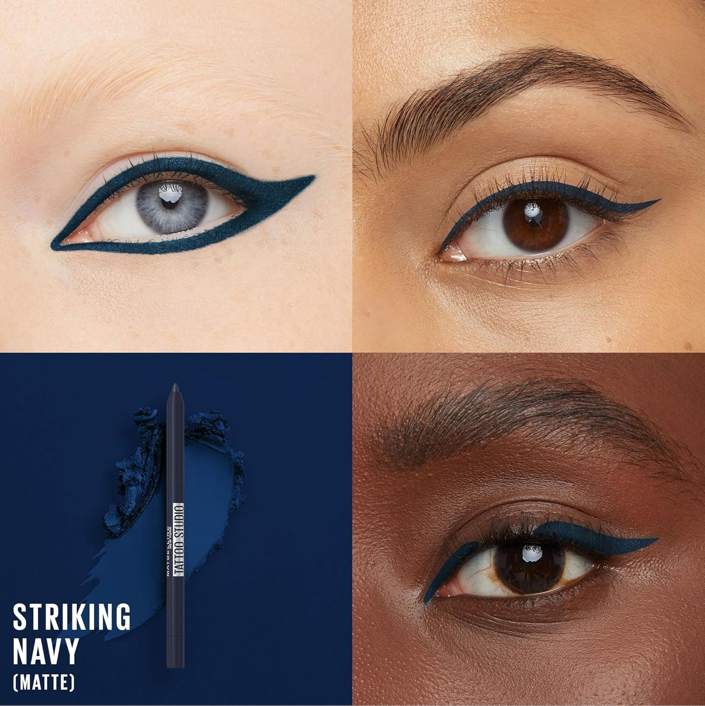 Maybelline TattooStudio Long-Lasting Sharpenable Eyeliner Pencil, Glide on Smooth Gel Pigments with 36 Hour Wear, Waterproof, Striking Navy, 1 Count