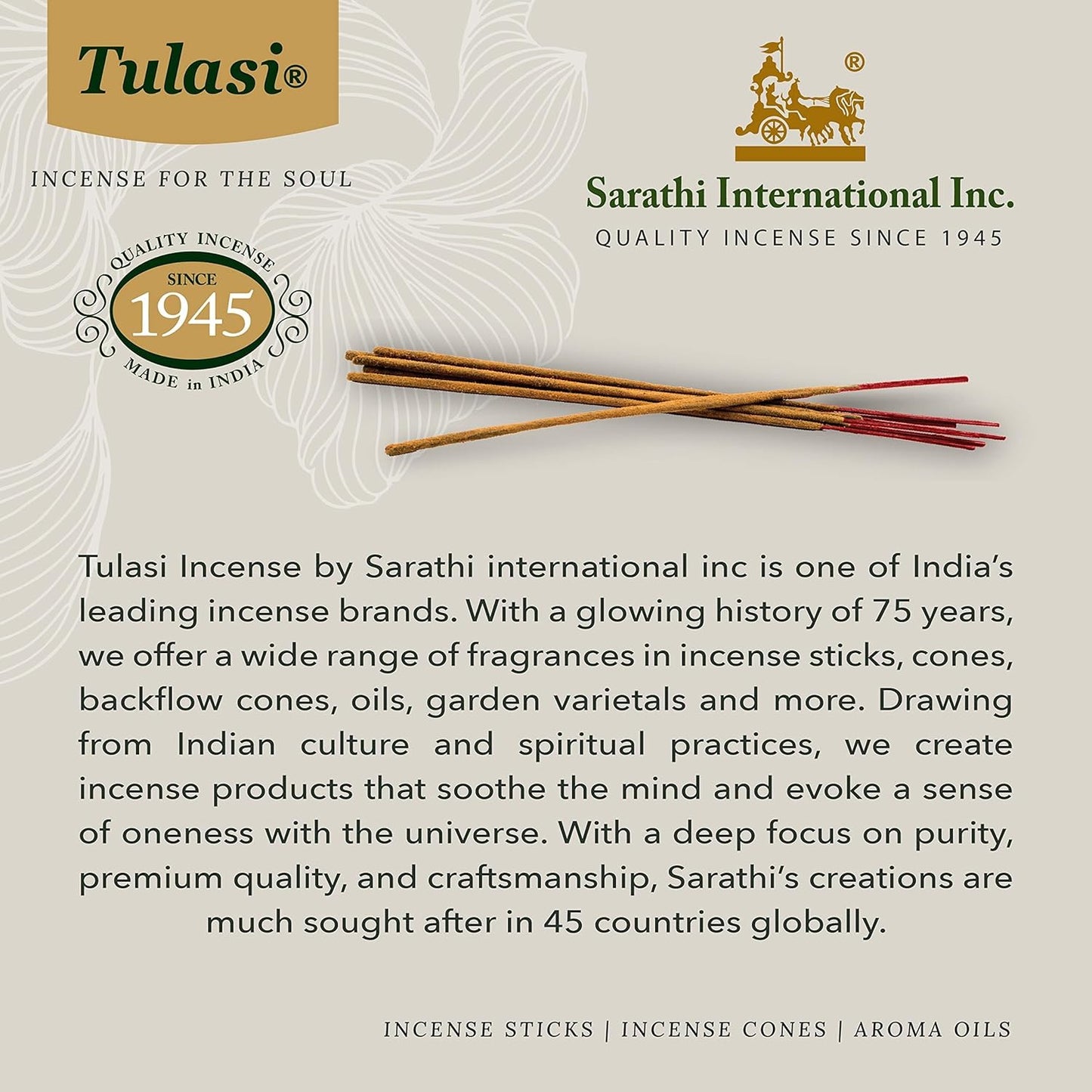 Tulasi Smudge Incense Sticks Gift Pack – 6 Scents x 40g Each – White Sage, Palo Santo, Lavender, Frankincense, Sandalwood, Rose – 48 Natural Herbal Incense for Aromatherapy, Yoga, Meditation