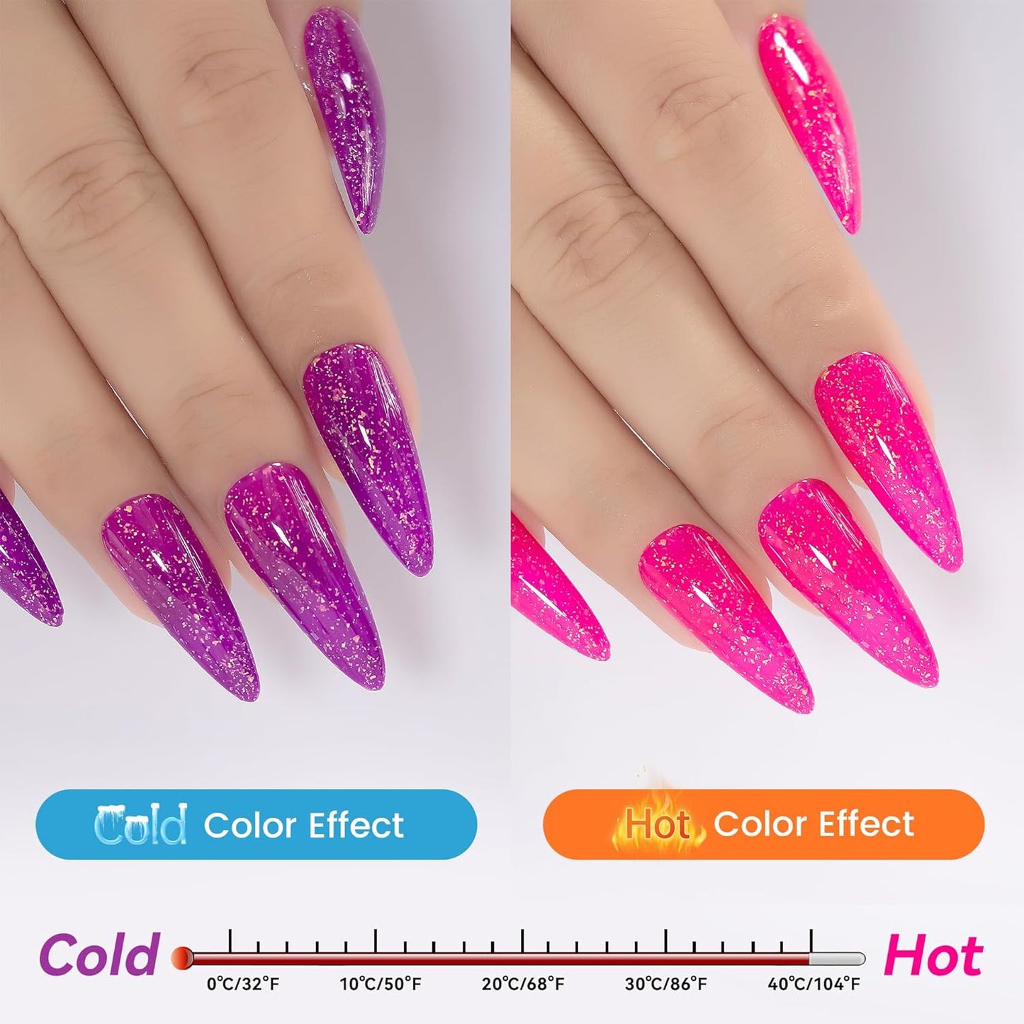 YTD Likomey Brocade Glitter Color Changing Gel Nail Polish,15ml Hot Pink To Violet Shimmer Glitter Mood Temperature Change Colors Iridescent Flakes,Fall Winter Thermal Ombre UV Nail Gel,WB351