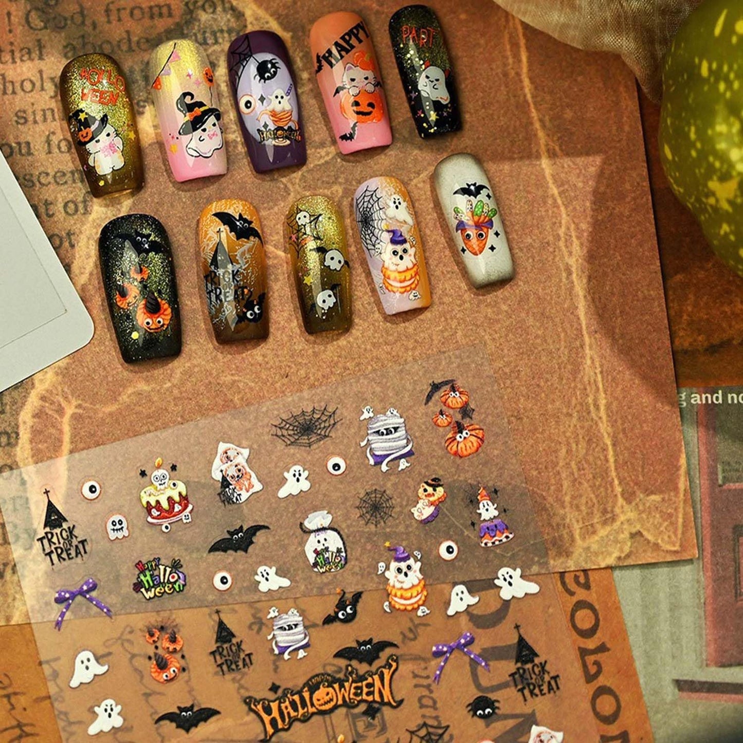 Halloween Nail Sticker 5D Embossed Ghost Nail Decals Bat Eye Cute Nail Stickers Self-Adhesive Pumpkin Spider Nails Supplies for Women Girls Halloween Manicure Decoration